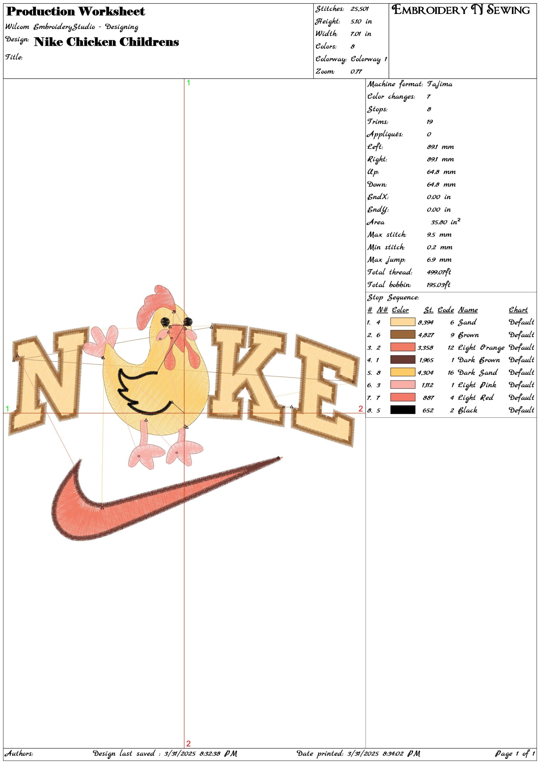 Nike Swoosh Chicken Childrens- Nike embroidery design file - instant download — view 3