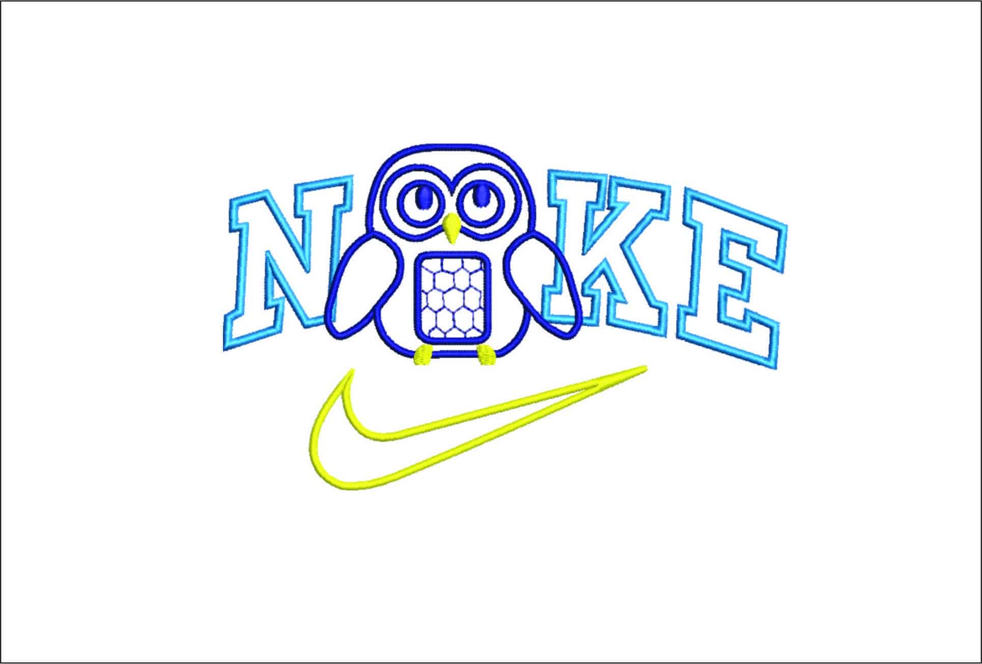 Nike Swoosh Children Owl Applique- Nike embroidery design file - instant download