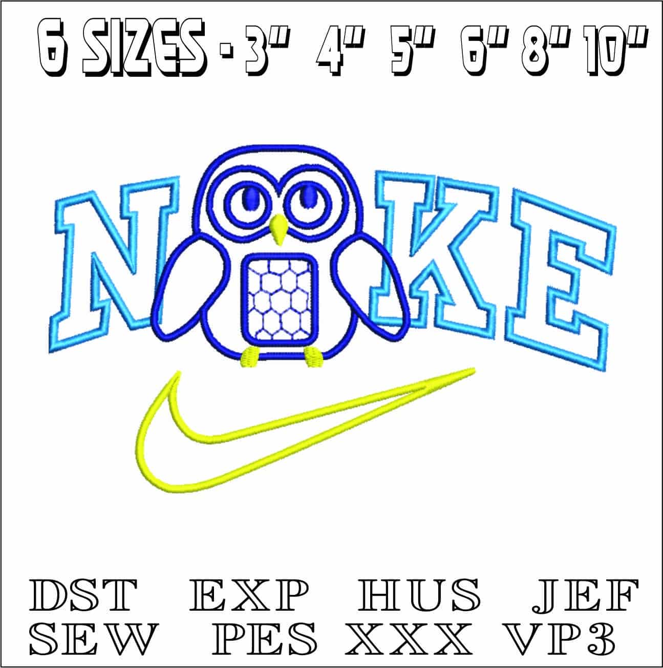 Nike Swoosh Children Owl Applique- Nike embroidery design file - instant download — view 2