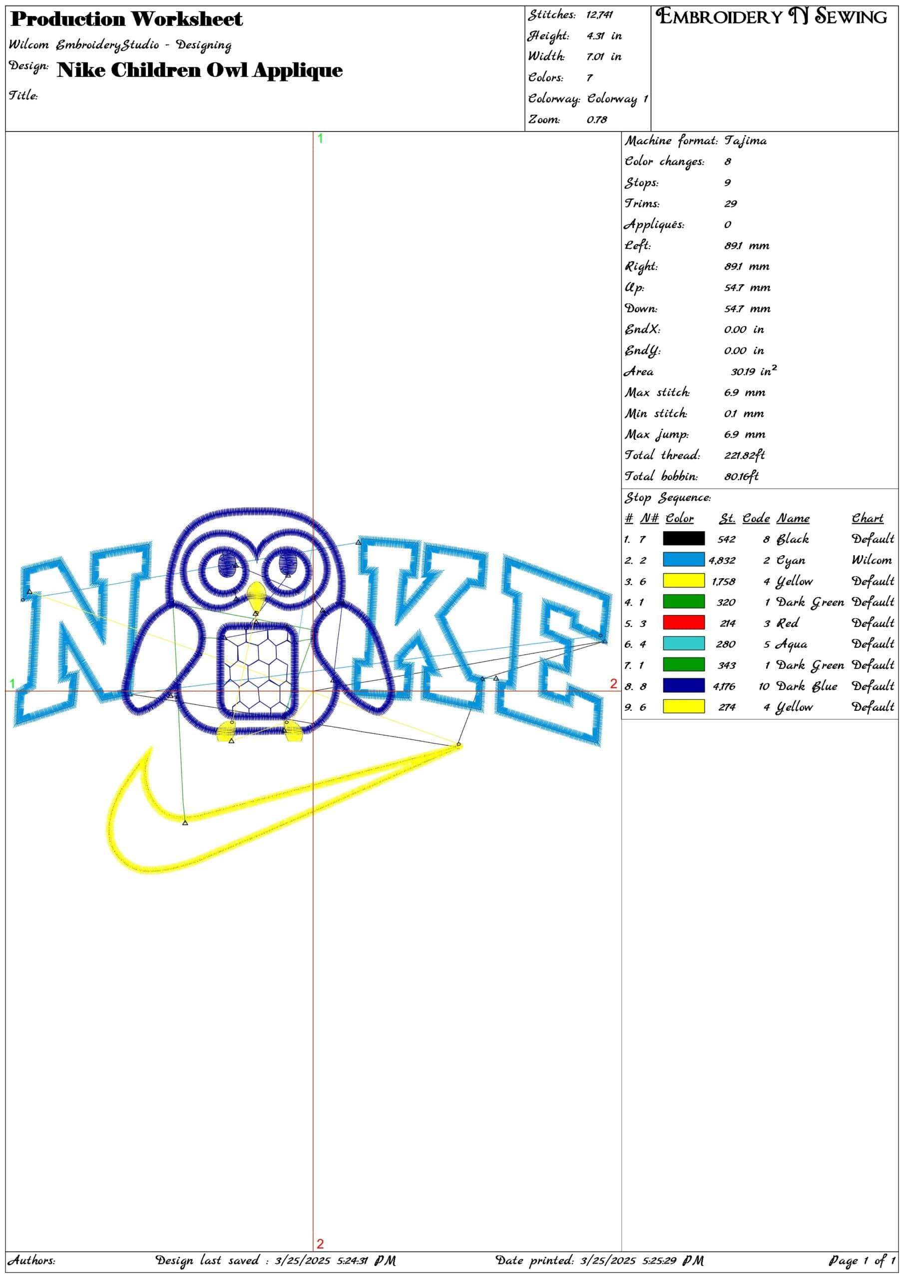 Nike Swoosh Children Owl Applique- Nike embroidery design file - instant download — view 3