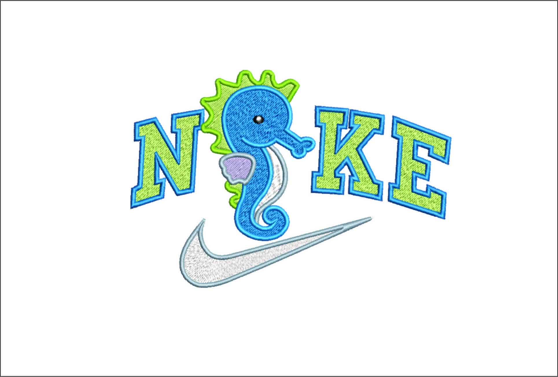 Nike Swoosh Children Seahorse- Nike embroidery design file - instant download