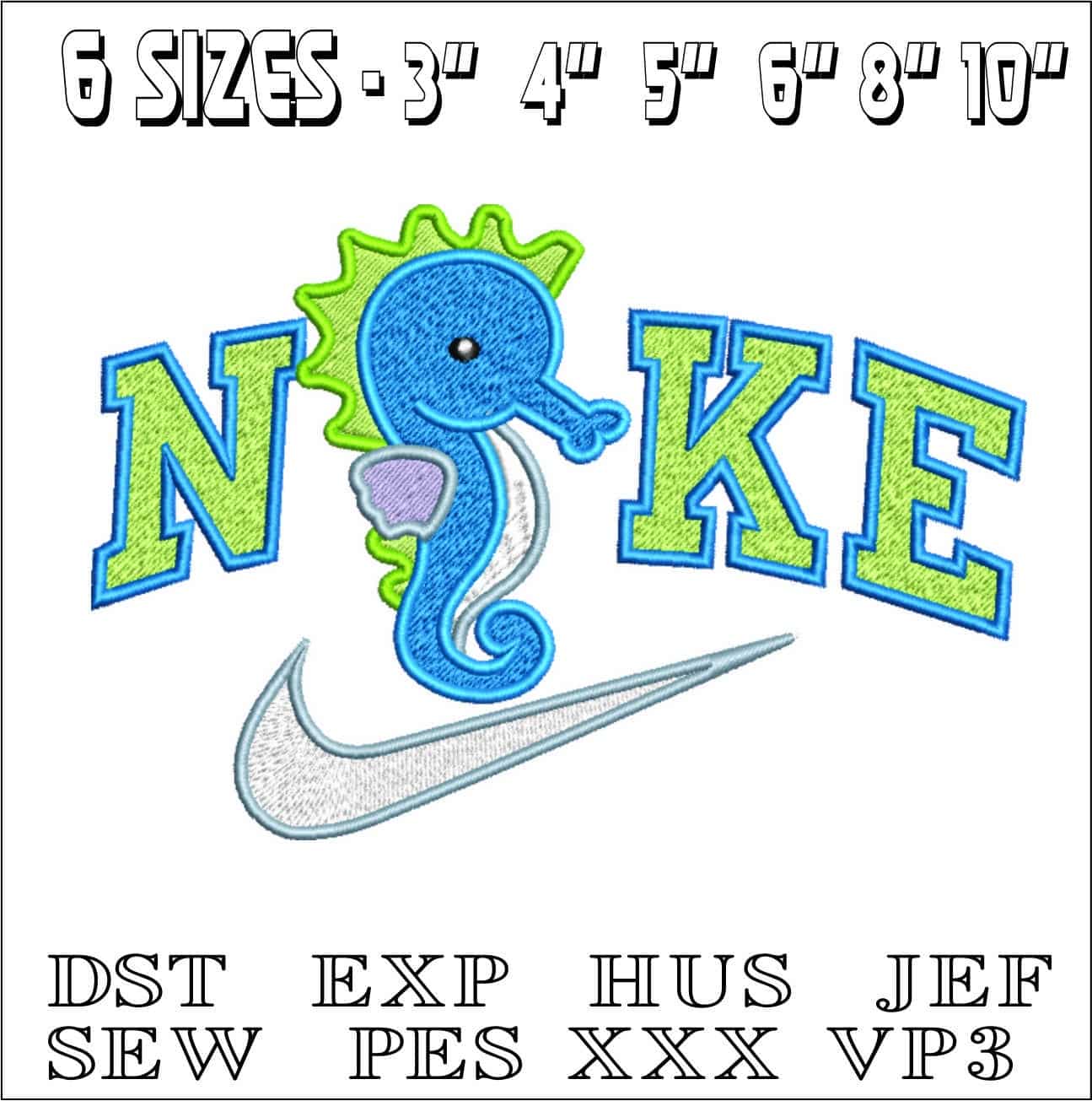 Nike Swoosh Children Seahorse- Nike embroidery design file - instant download — view 2
