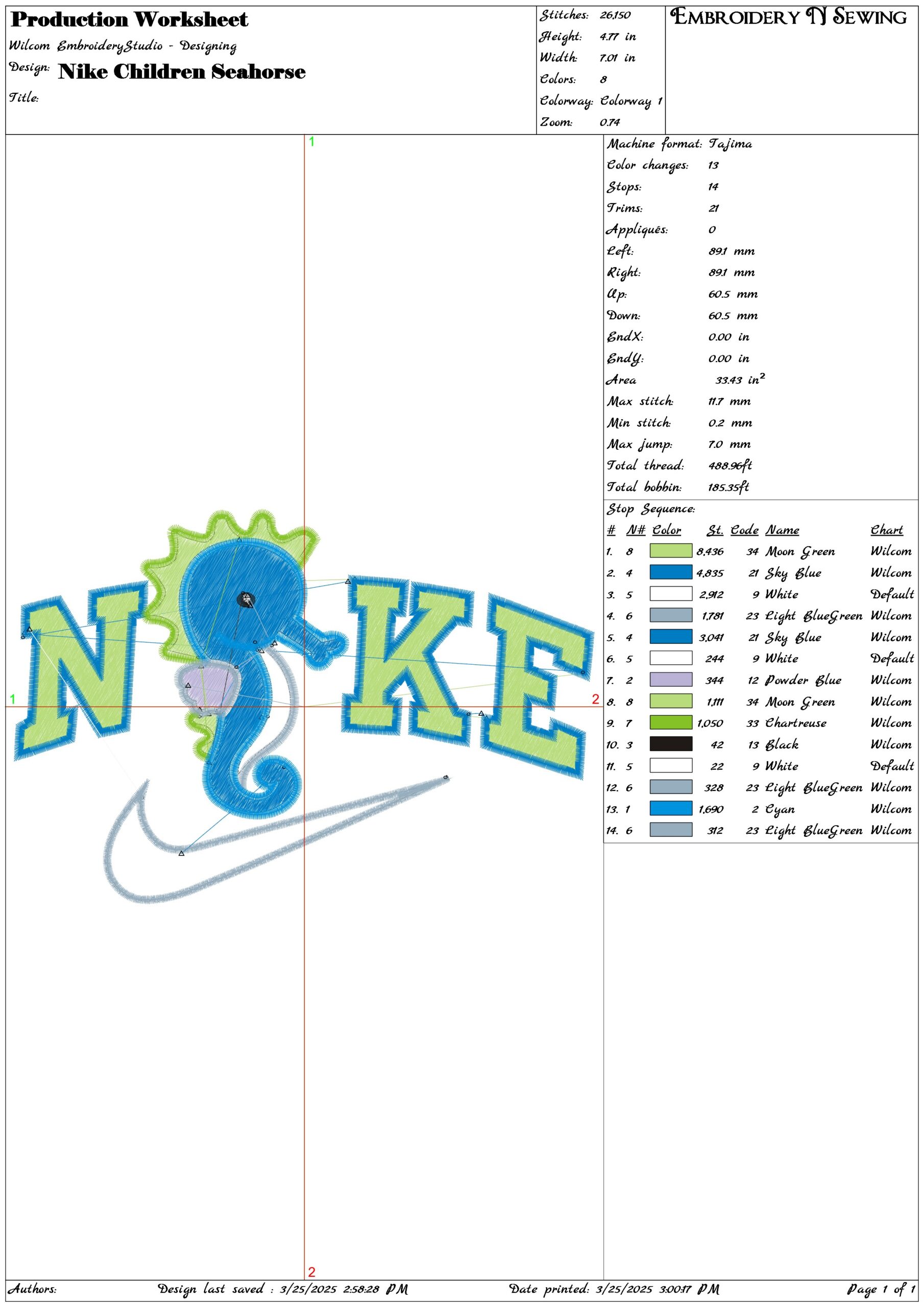 Nike Swoosh Children Seahorse- Nike embroidery design file - instant download — view 3