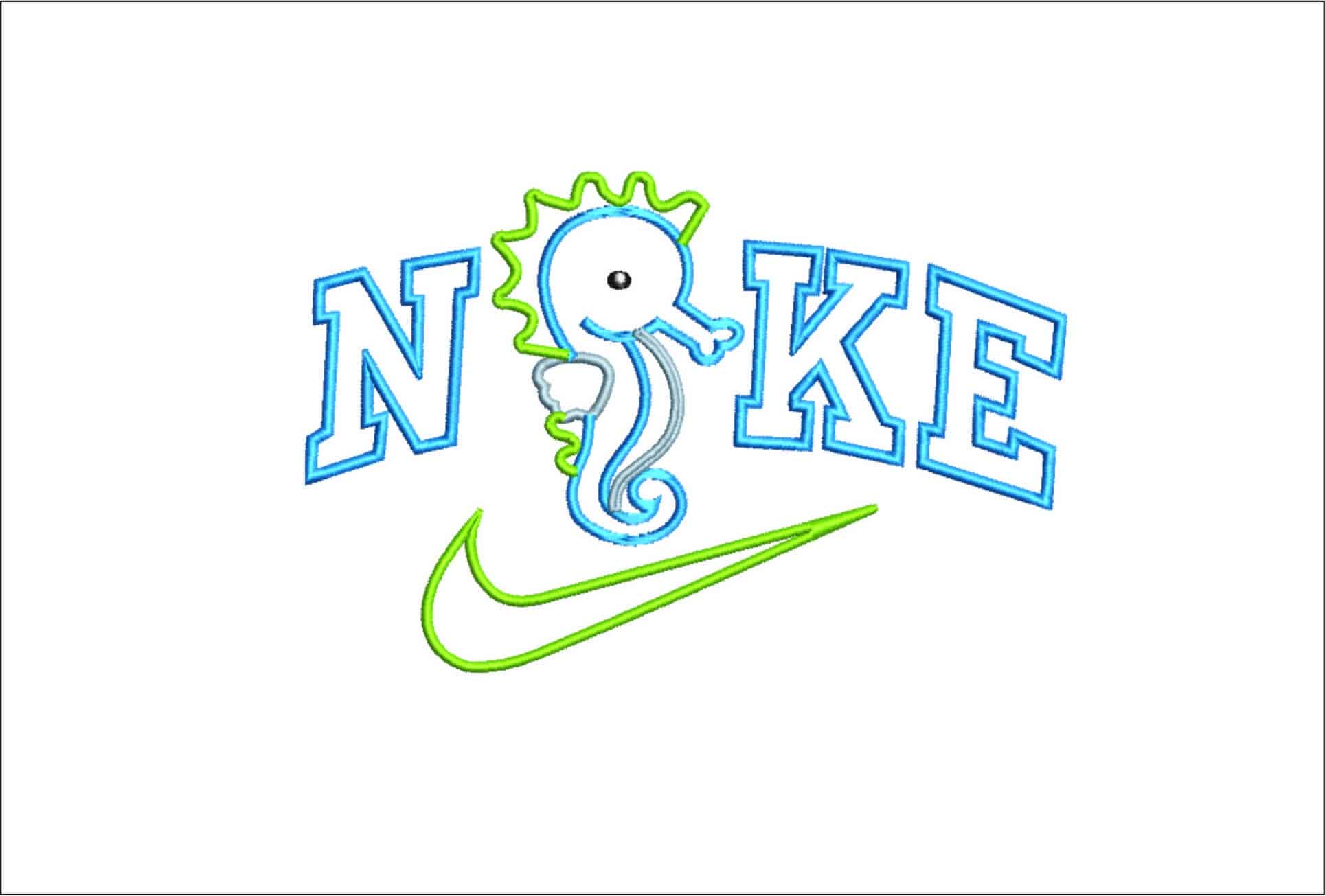 Nike Swoosh Children Seahorse Applique- Nike embroidery design file - instant download