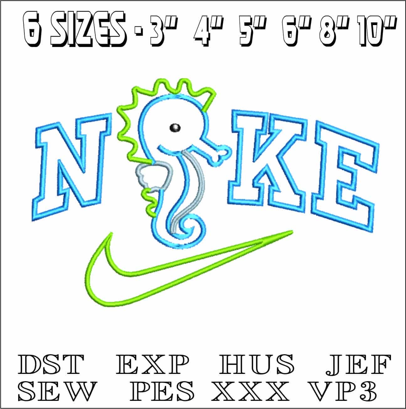 Nike Swoosh Children Seahorse Applique- Nike embroidery design file - instant download — view 2