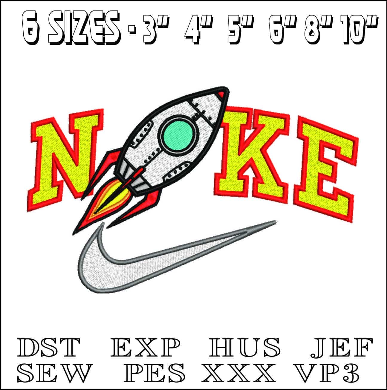 Nike Swoosh Childrens Space Rocket- Nike embroidery design file - instant download — view 2