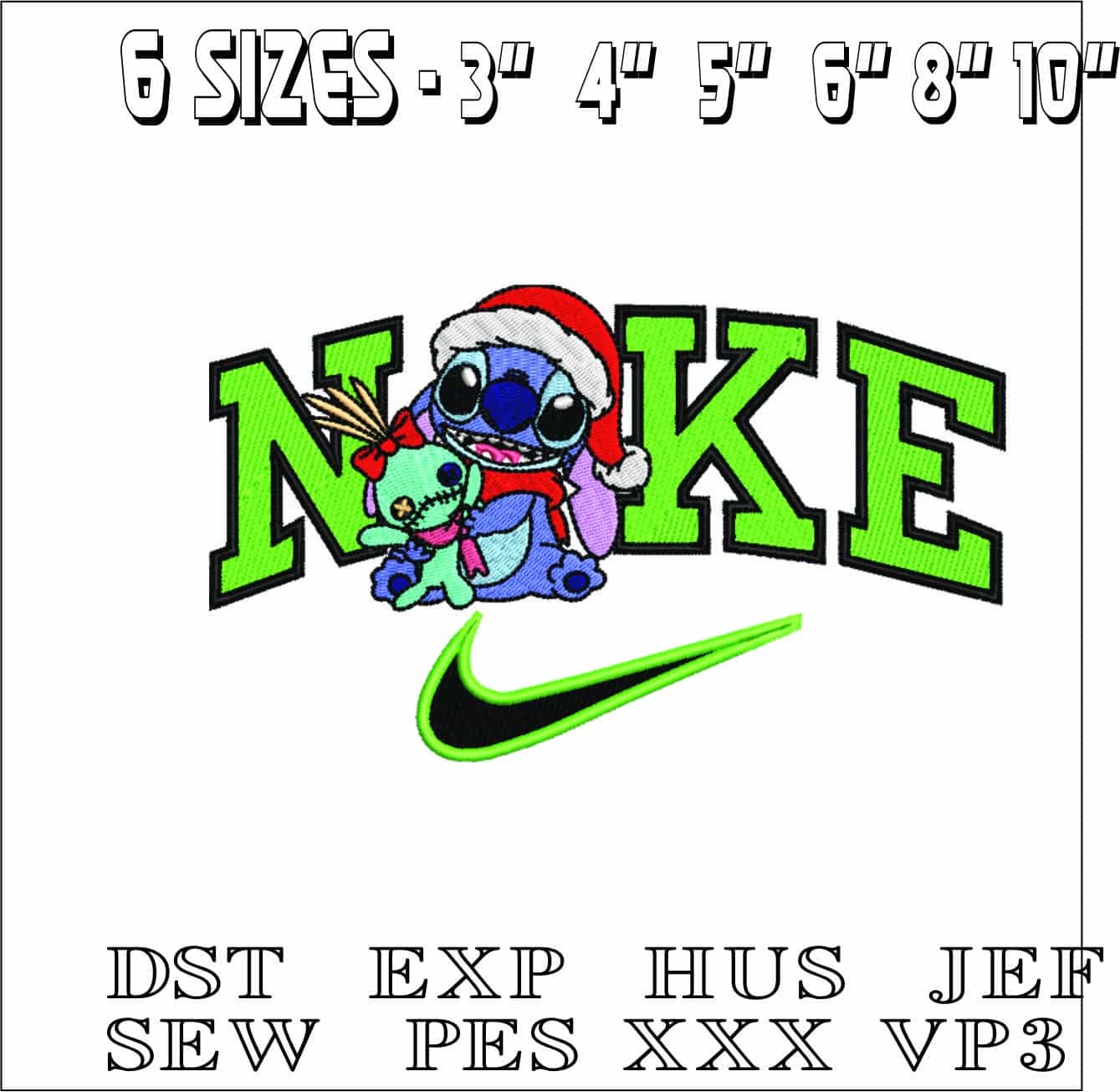 Nike Swoosh Christmas scary Stitch- Nike embroidery design file - instant download — view 2