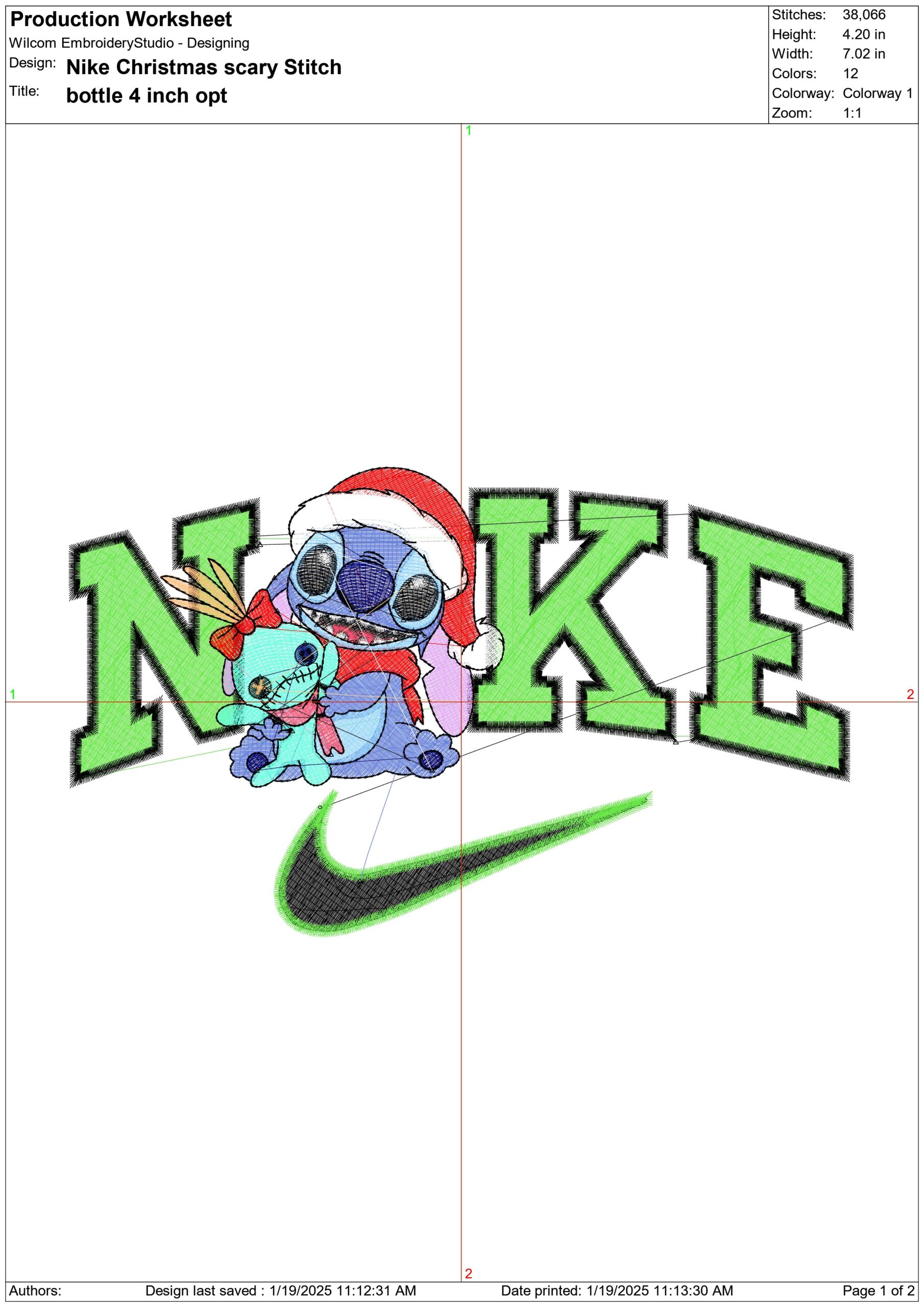 Nike Swoosh Christmas scary Stitch- Nike embroidery design file - instant download — view 3
