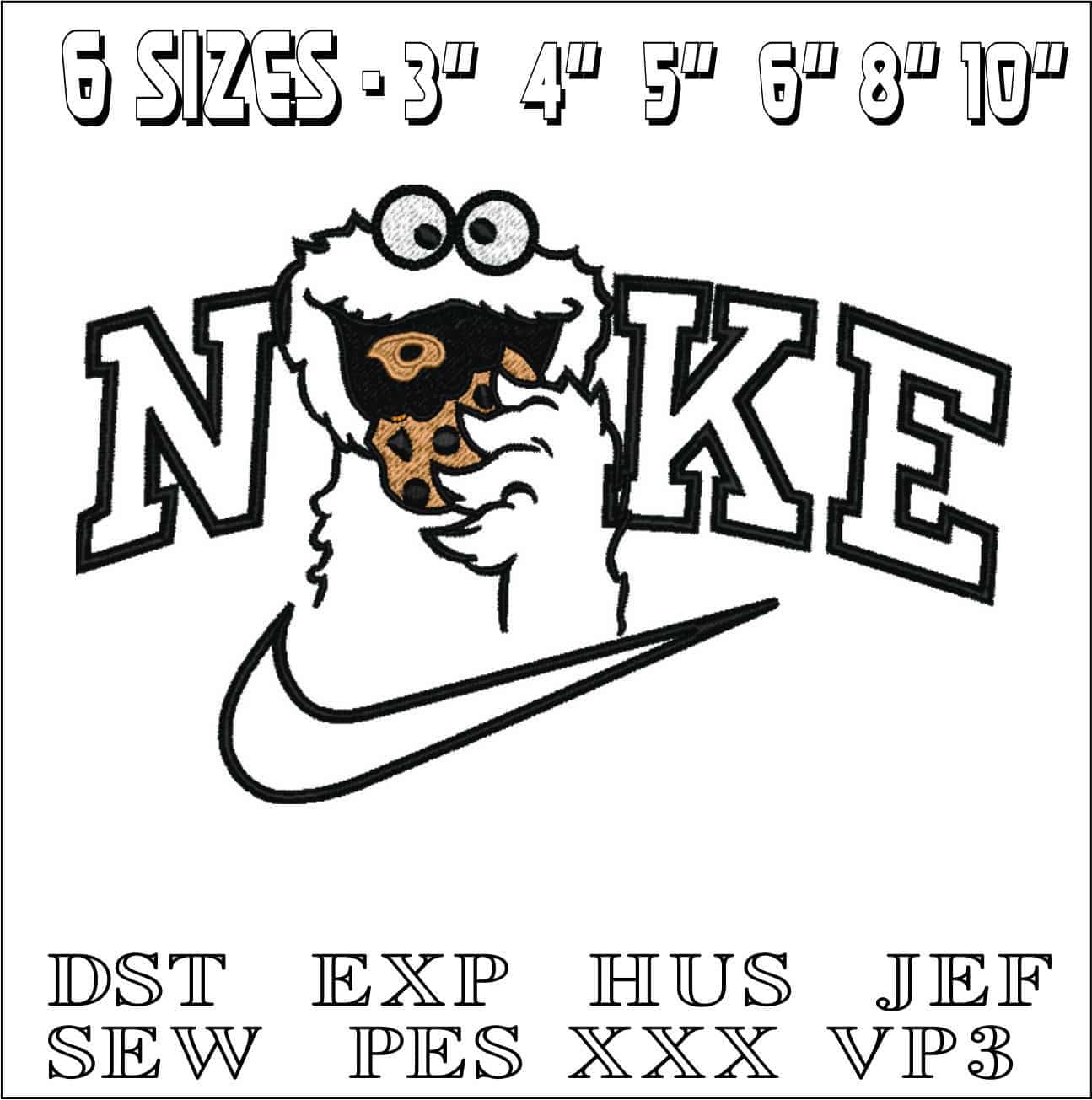 Nike Swoosh Cookie Monster Applique- Nike embroidery design file - instant download — view 2