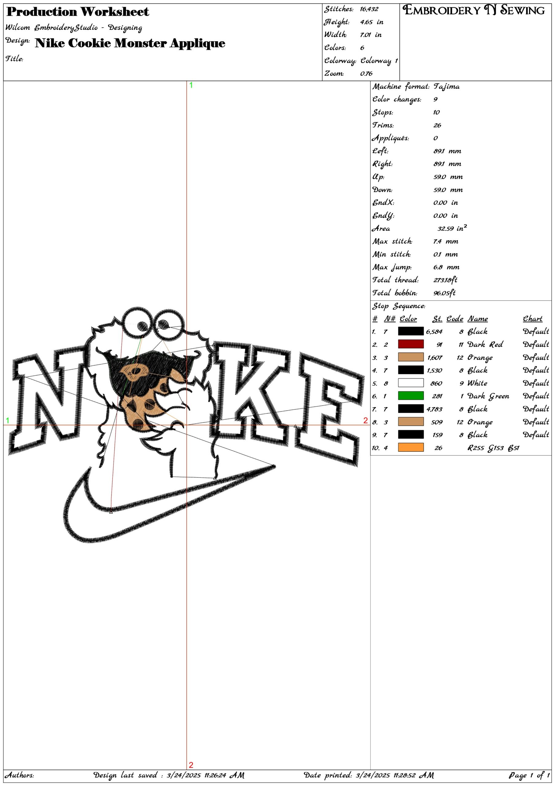 Nike Swoosh Cookie Monster Applique- Nike embroidery design file - instant download — view 3