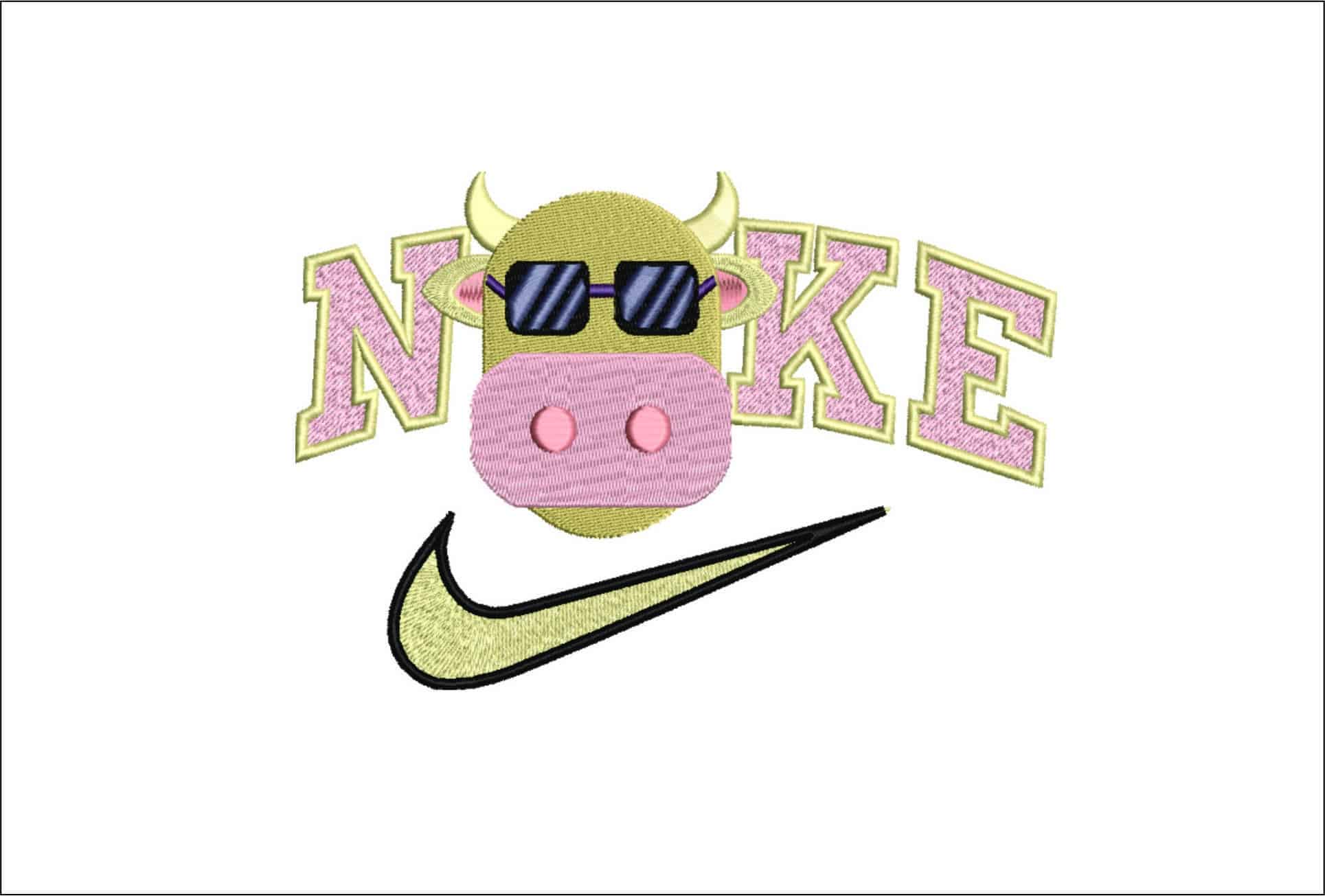 Nike Swoosh Cool Cow Head- Nike embroidery design file - instant download