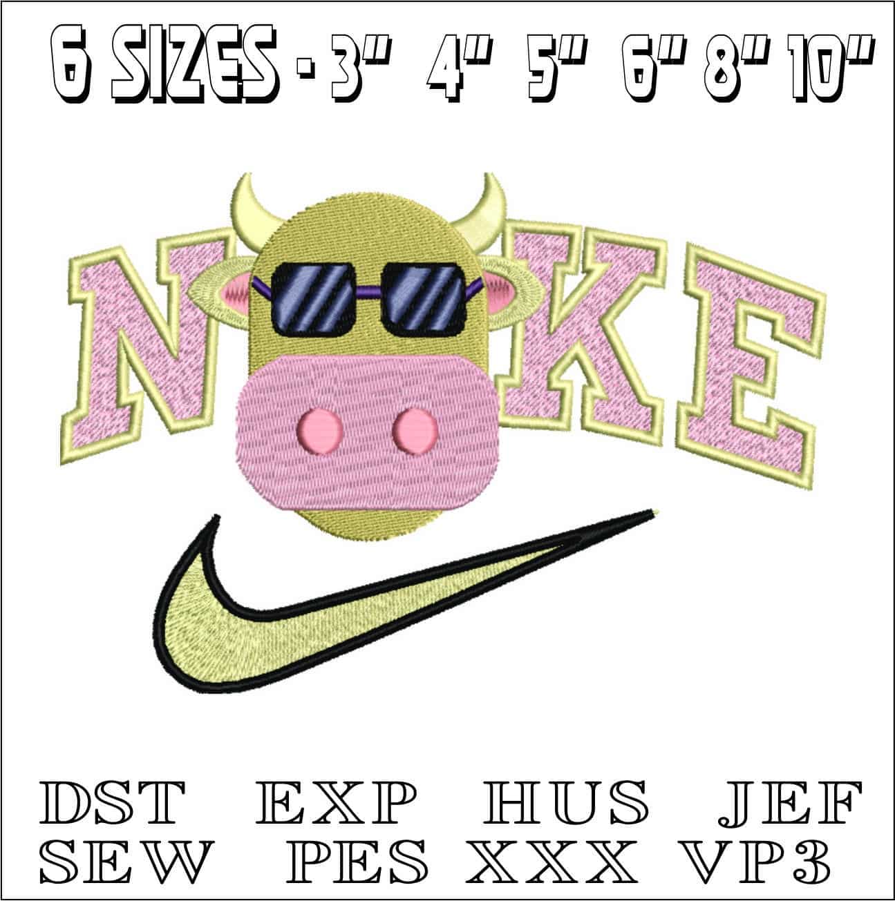 Nike Swoosh Cool Cow Head- Nike embroidery design file - instant download — view 2