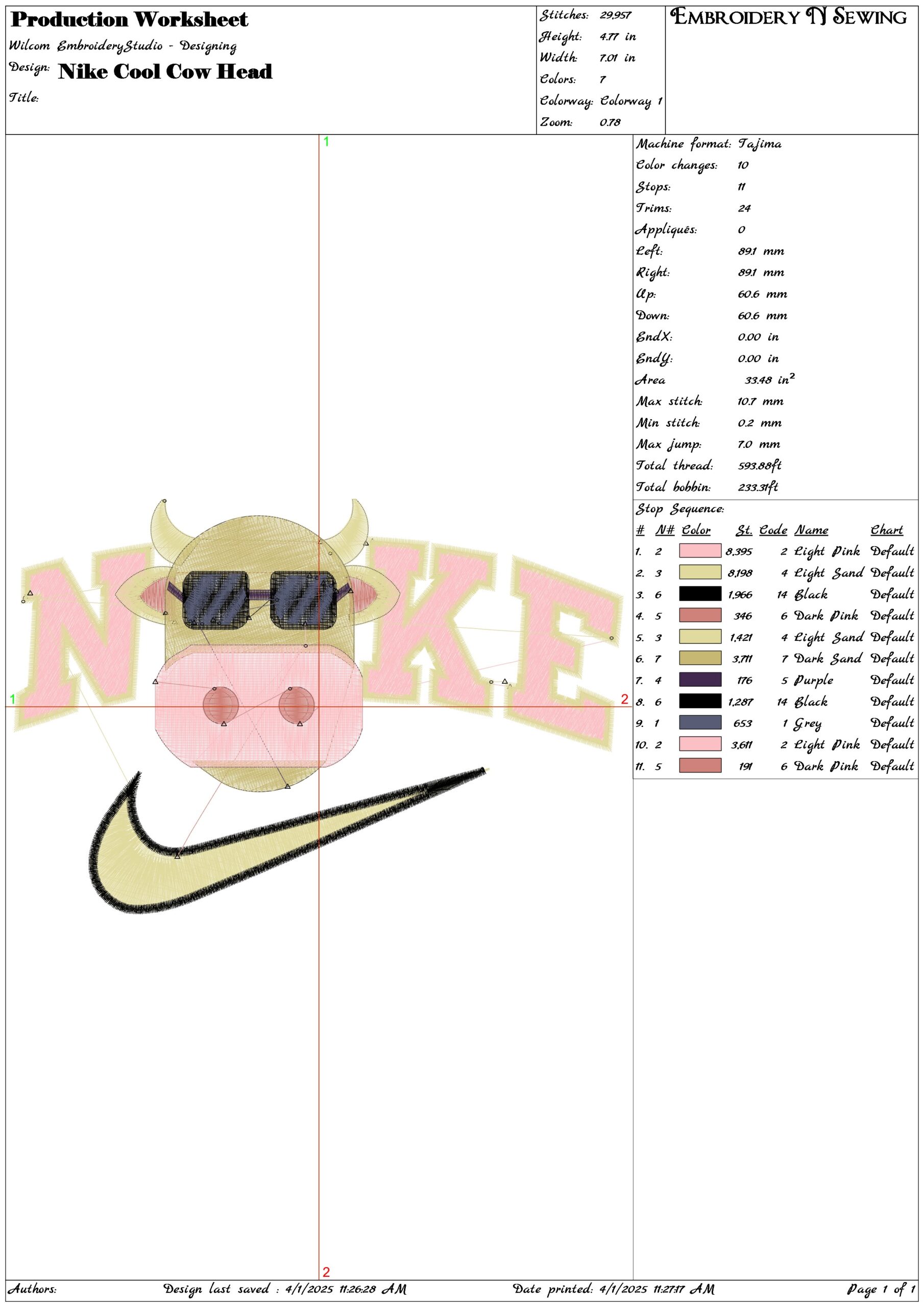 Nike Swoosh Cool Cow Head- Nike embroidery design file - instant download — view 3