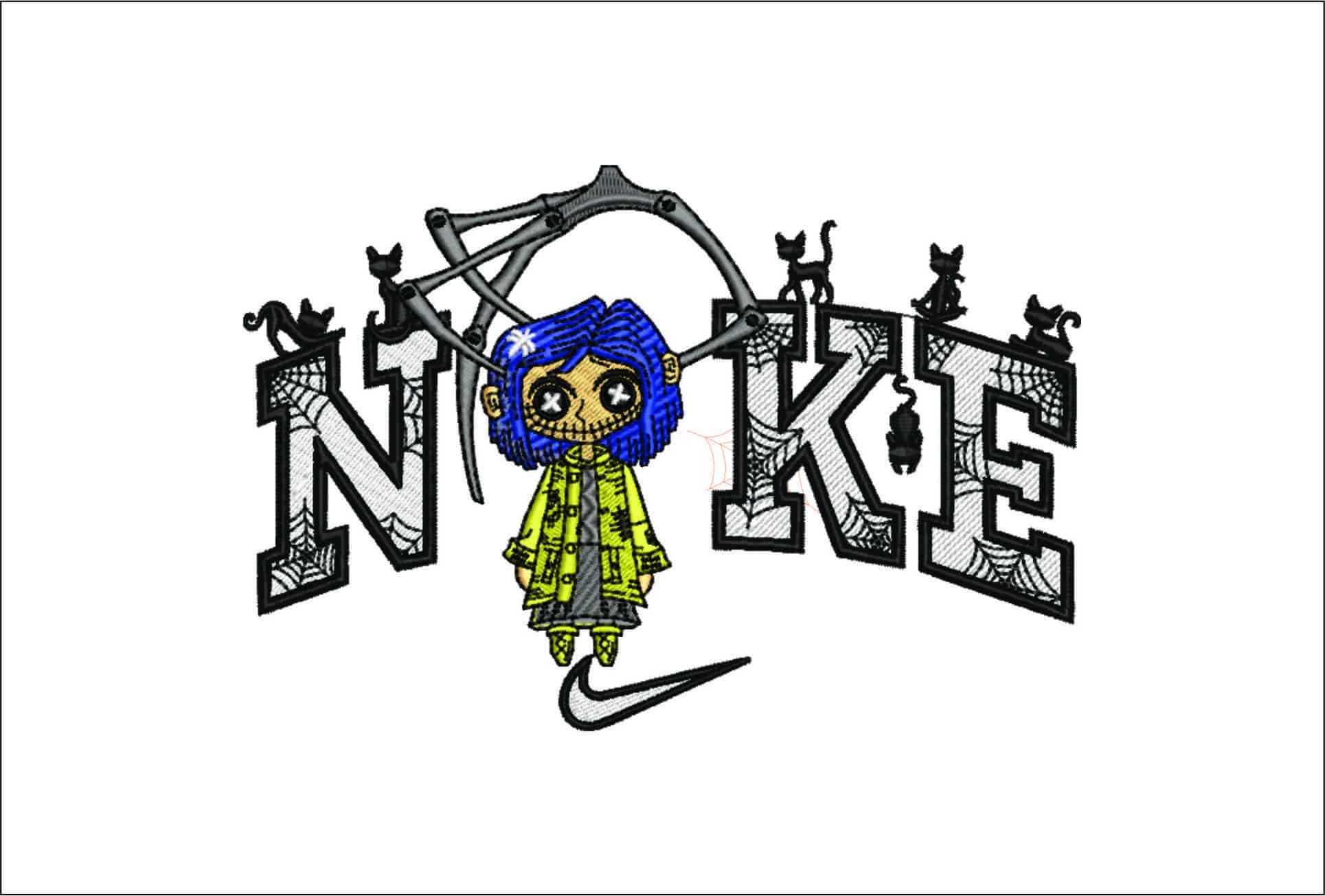 Nike Swoosh Coraline Halloween- Nike embroidery design file - instant download