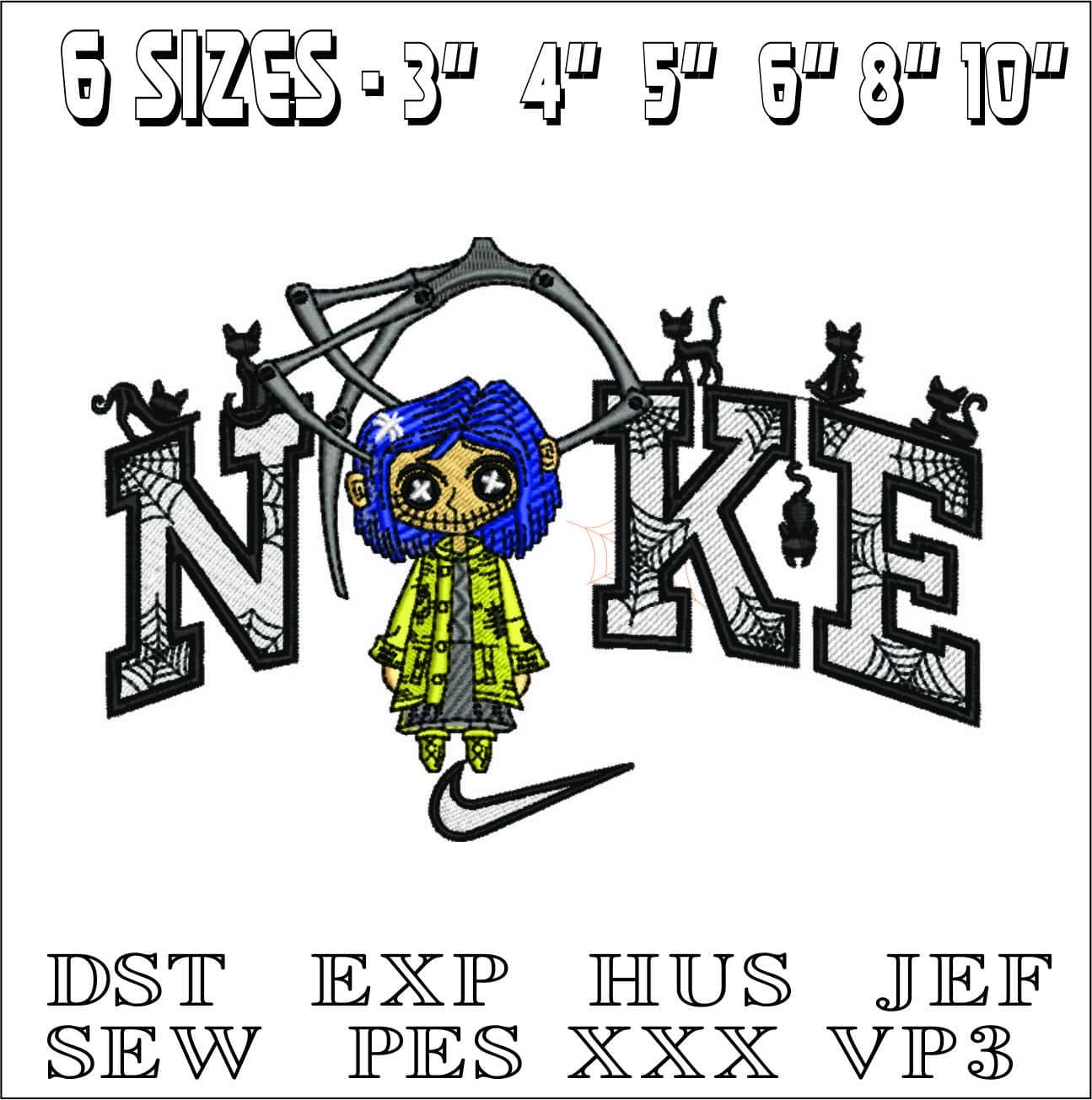 Nike Swoosh Coraline Halloween- Nike embroidery design file - instant download — view 2