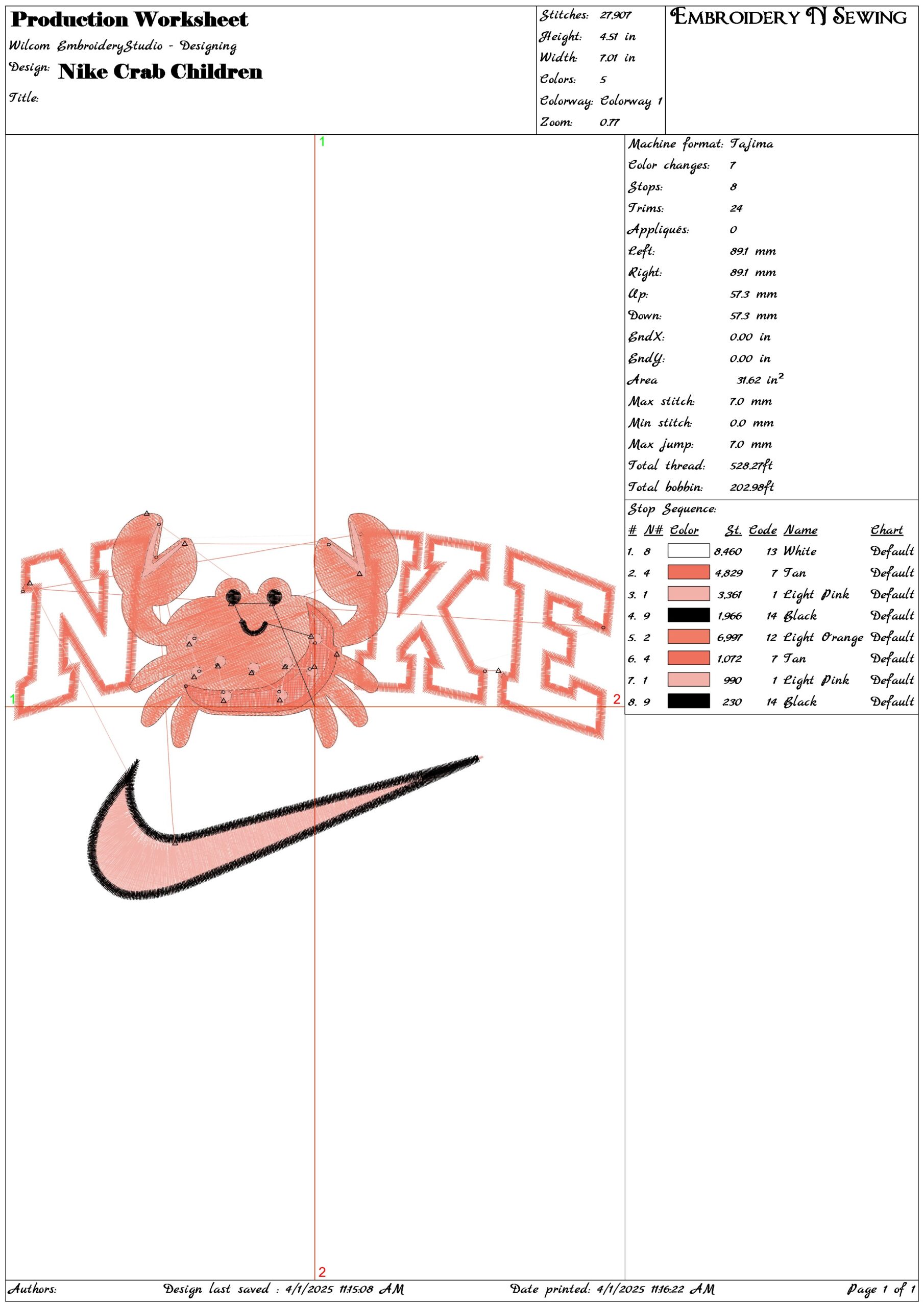 Nike Swoosh Crab Children- Nike embroidery design file - instant download — view 3