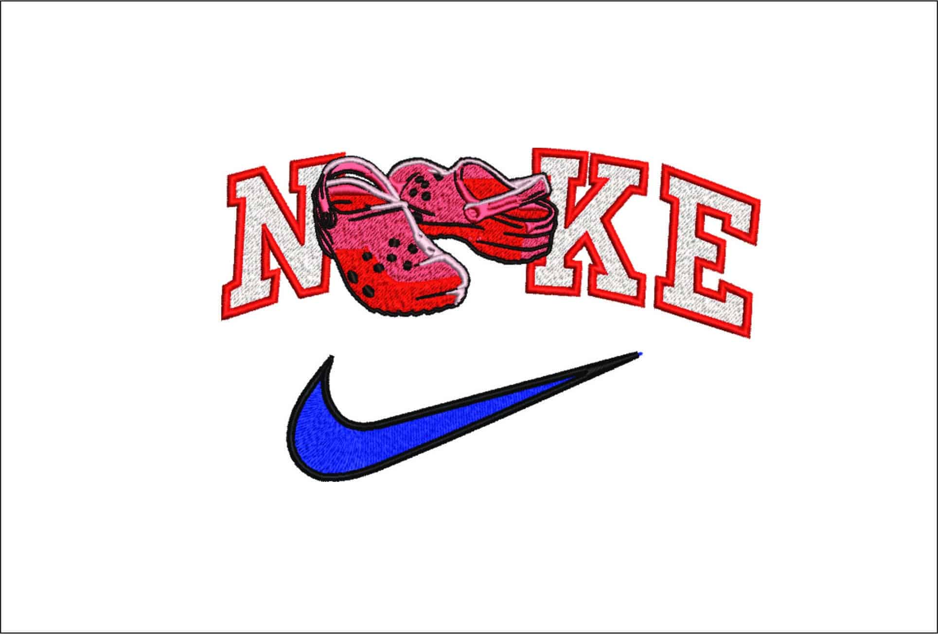 Nike Swoosh Crocs Pair- Nike embroidery design file - instant download