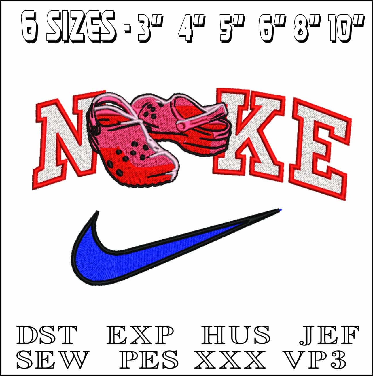 Nike Swoosh Crocs Pair- Nike embroidery design file - instant download — view 2