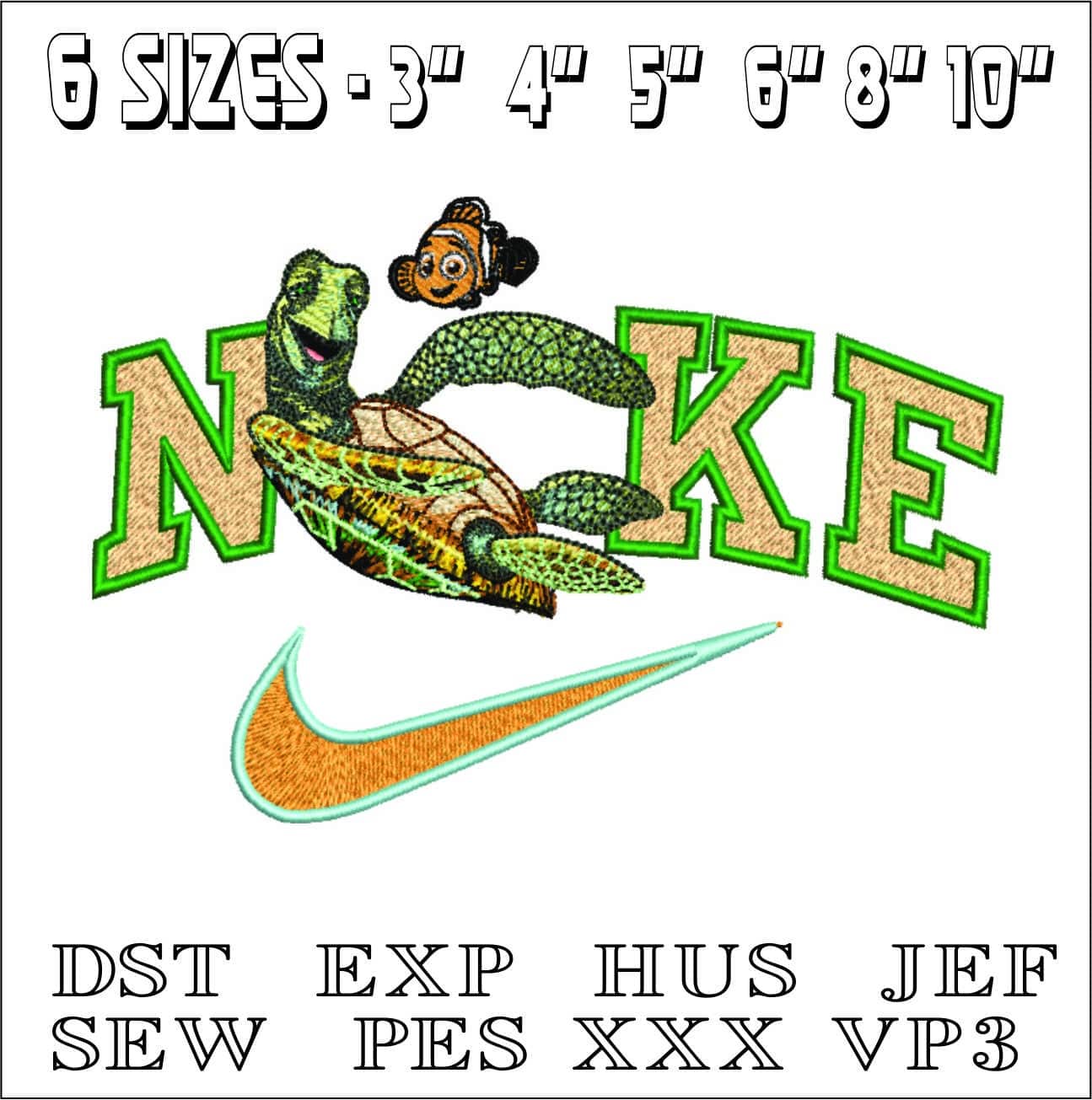 Nike Swoosh Crush Turtle and Nemo- Nike embroidery design file - instant download — view 2