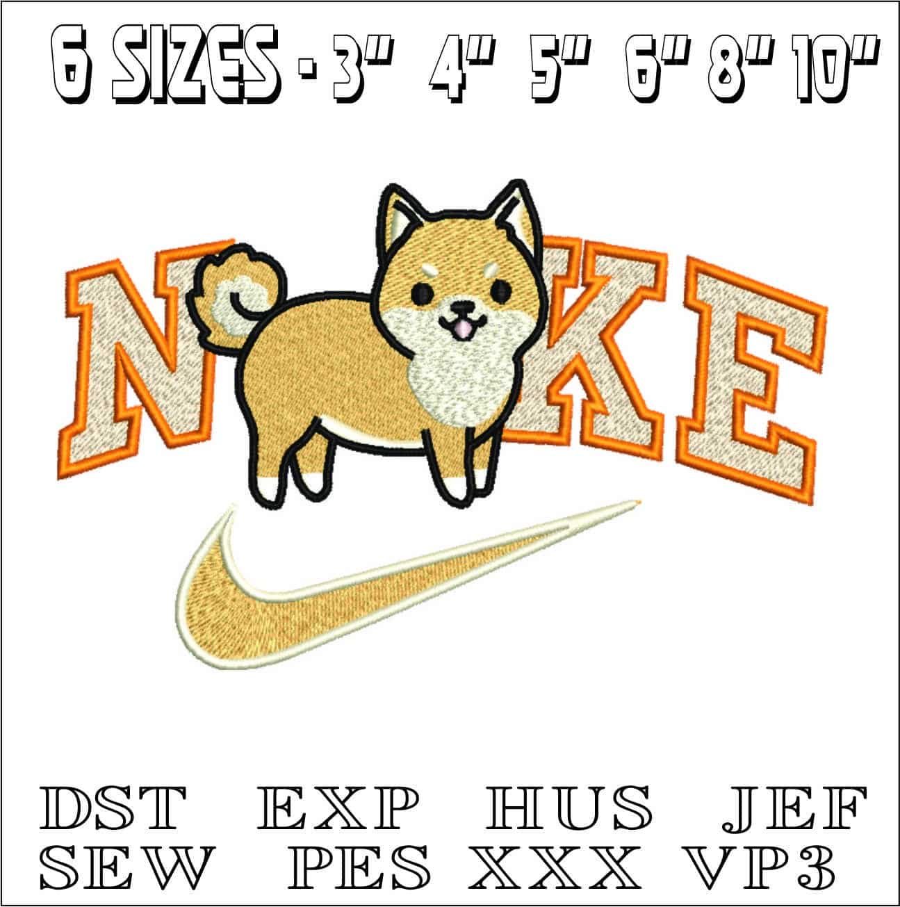 Nike Swoosh Cute Dog Corgi Puppy- Nike embroidery design file - instant download — view 2