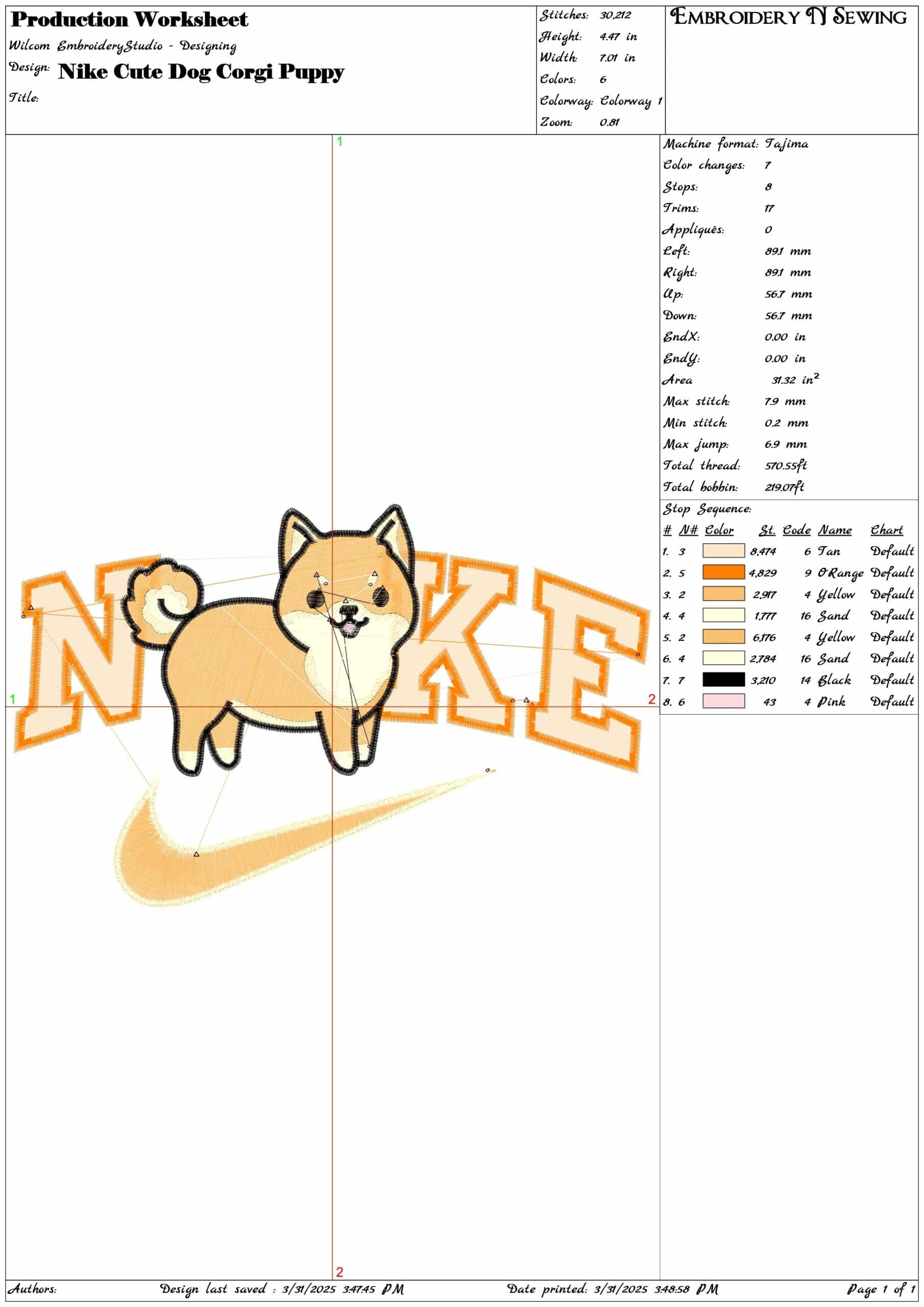 Nike Swoosh Cute Dog Corgi Puppy- Nike embroidery design file - instant download — view 3