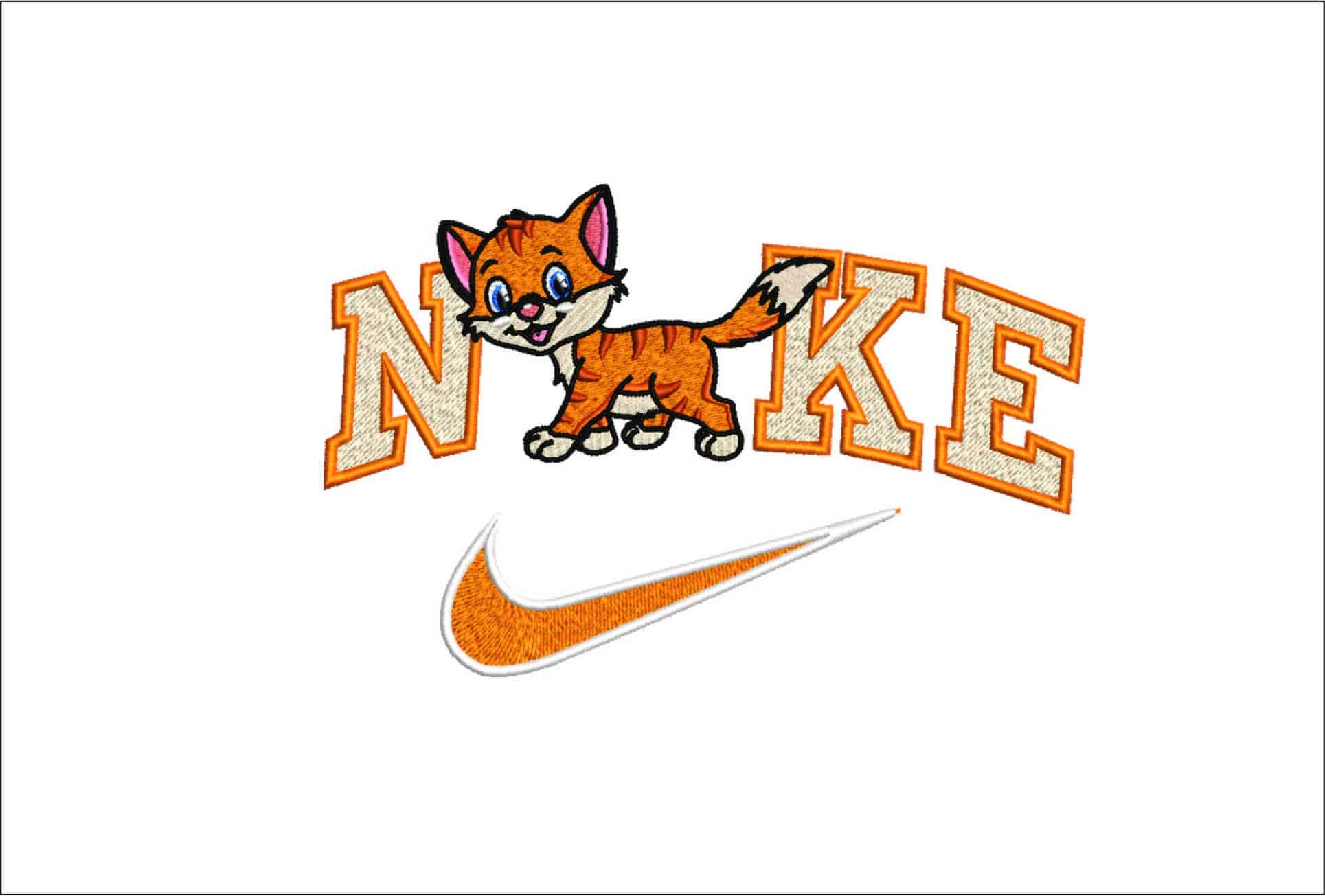 Nike Swoosh Cute Ginger Cat- Nike embroidery design file - instant download