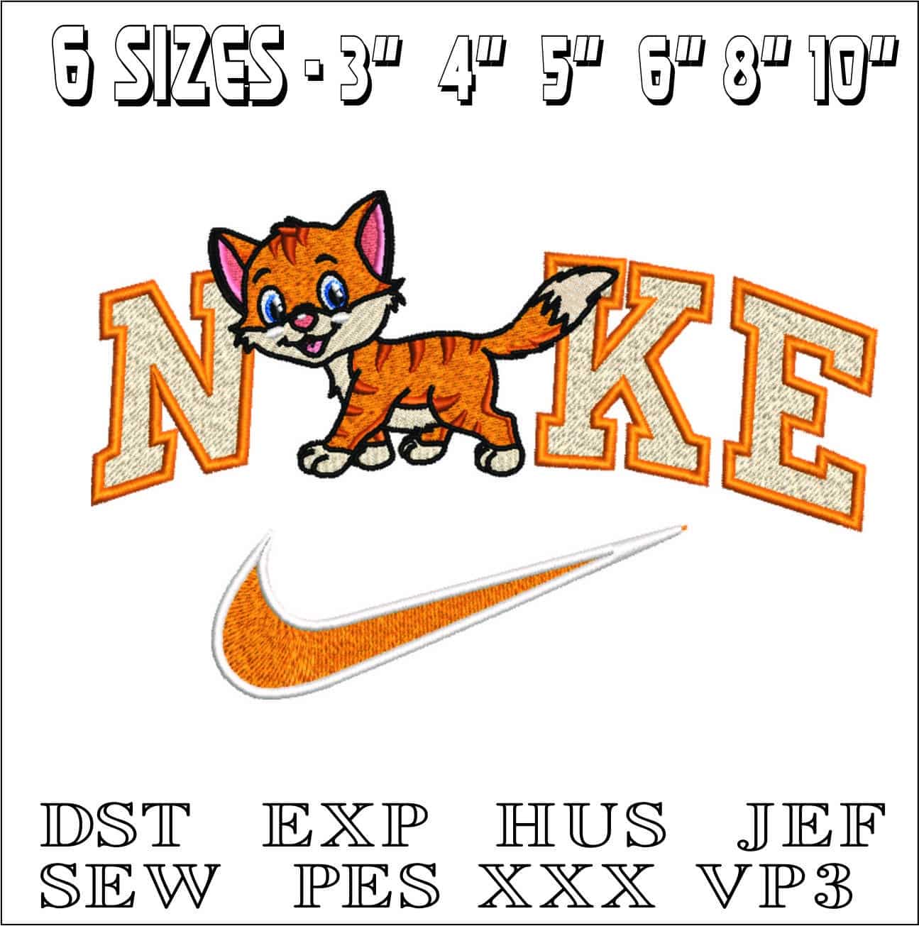 Nike Swoosh Cute Ginger Cat- Nike embroidery design file - instant download — view 2