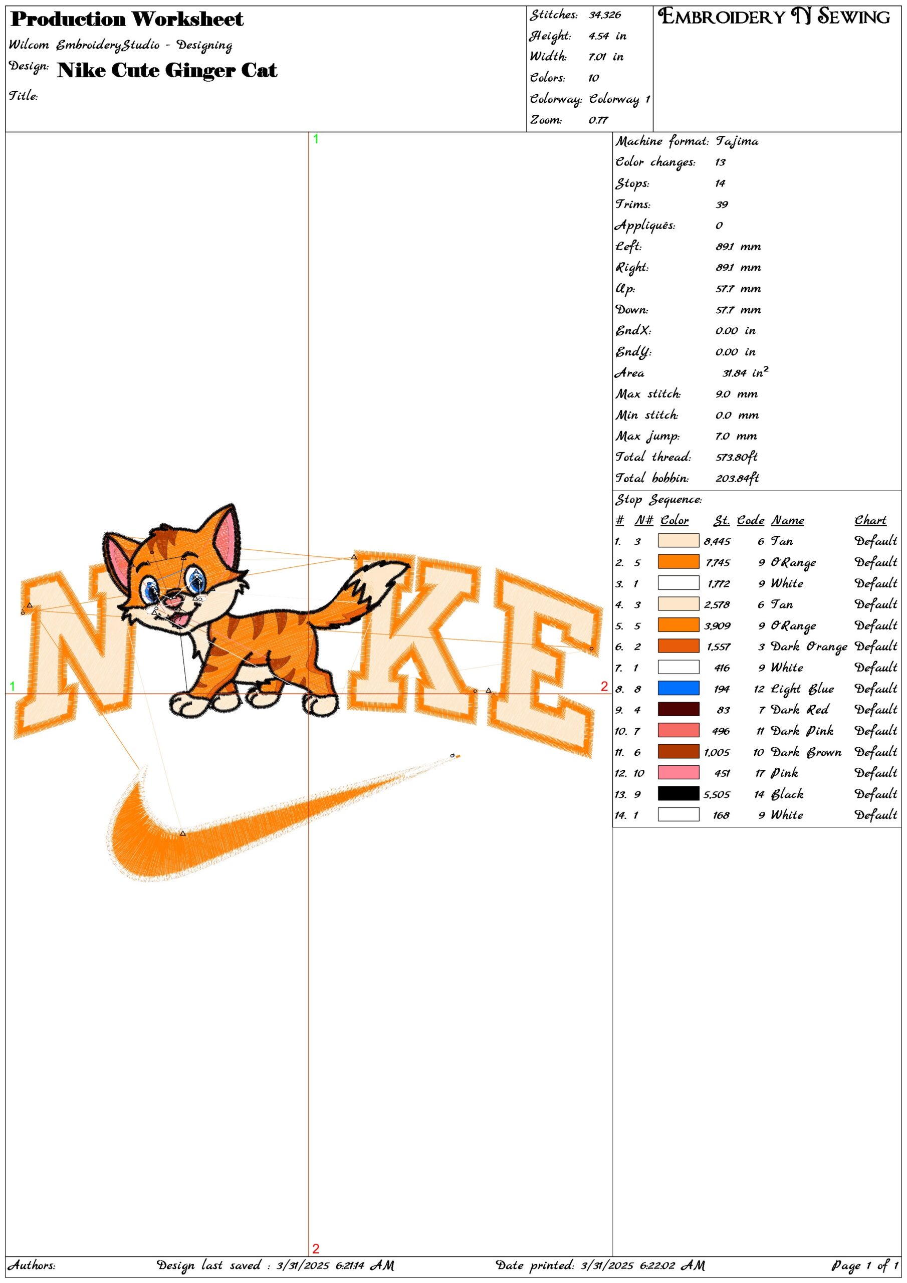 Nike Swoosh Cute Ginger Cat- Nike embroidery design file - instant download — view 3