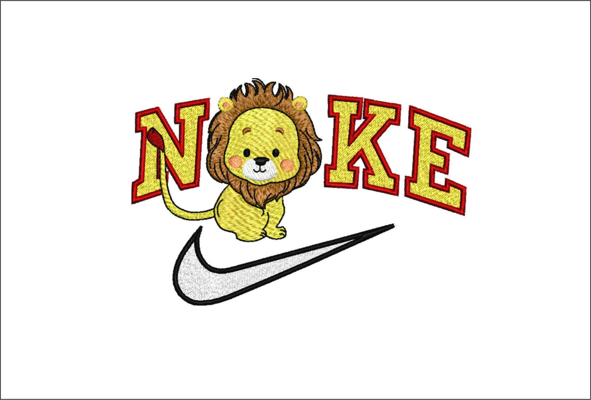 Nike Swoosh Cute Lion- Nike embroidery design file - instant download
