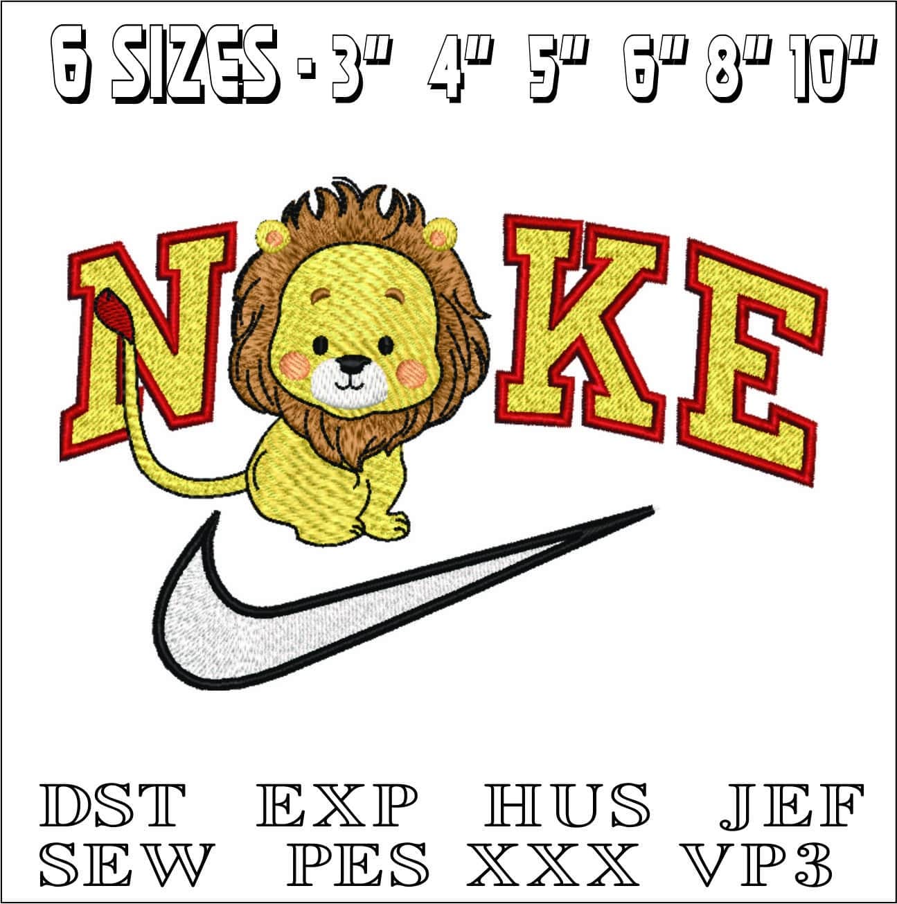 Nike Swoosh Cute Lion- Nike embroidery design file - instant download — view 2