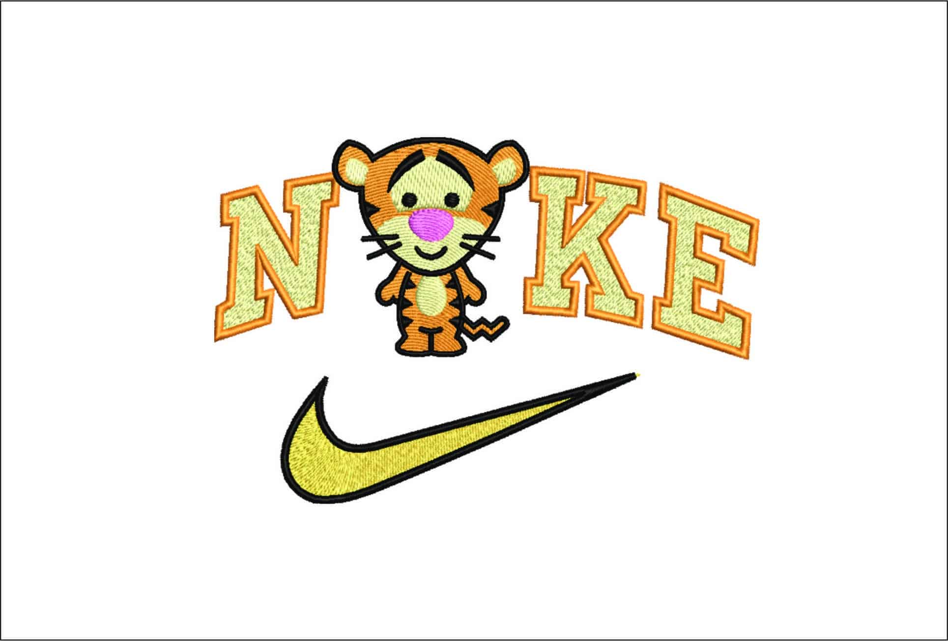 Nike Swoosh Cute Tiger- Nike embroidery design file - instant download