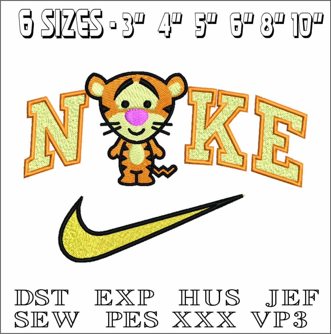 Nike Swoosh Cute Tiger- Nike embroidery design file - instant download — view 2