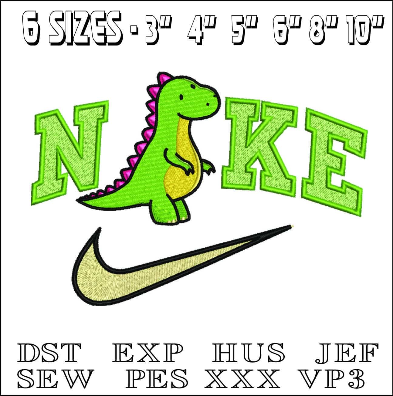 Nike Swoosh Cute Dinosaur- Nike embroidery design file - instant download — view 2