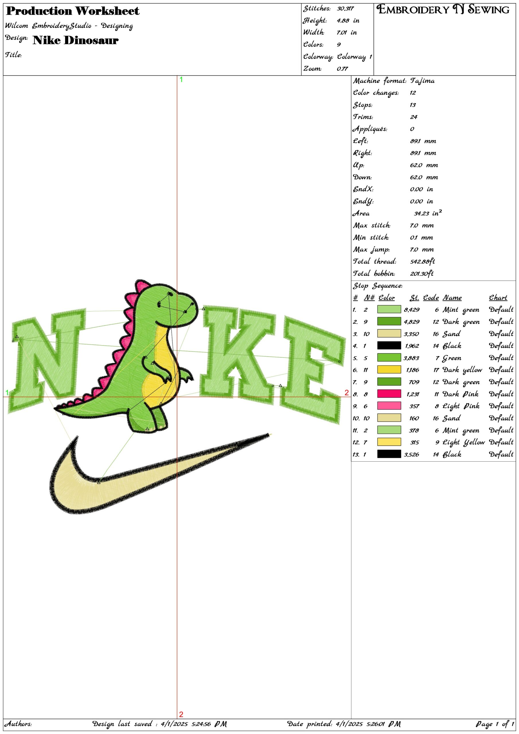 Nike Swoosh Cute Dinosaur- Nike embroidery design file - instant download — view 3