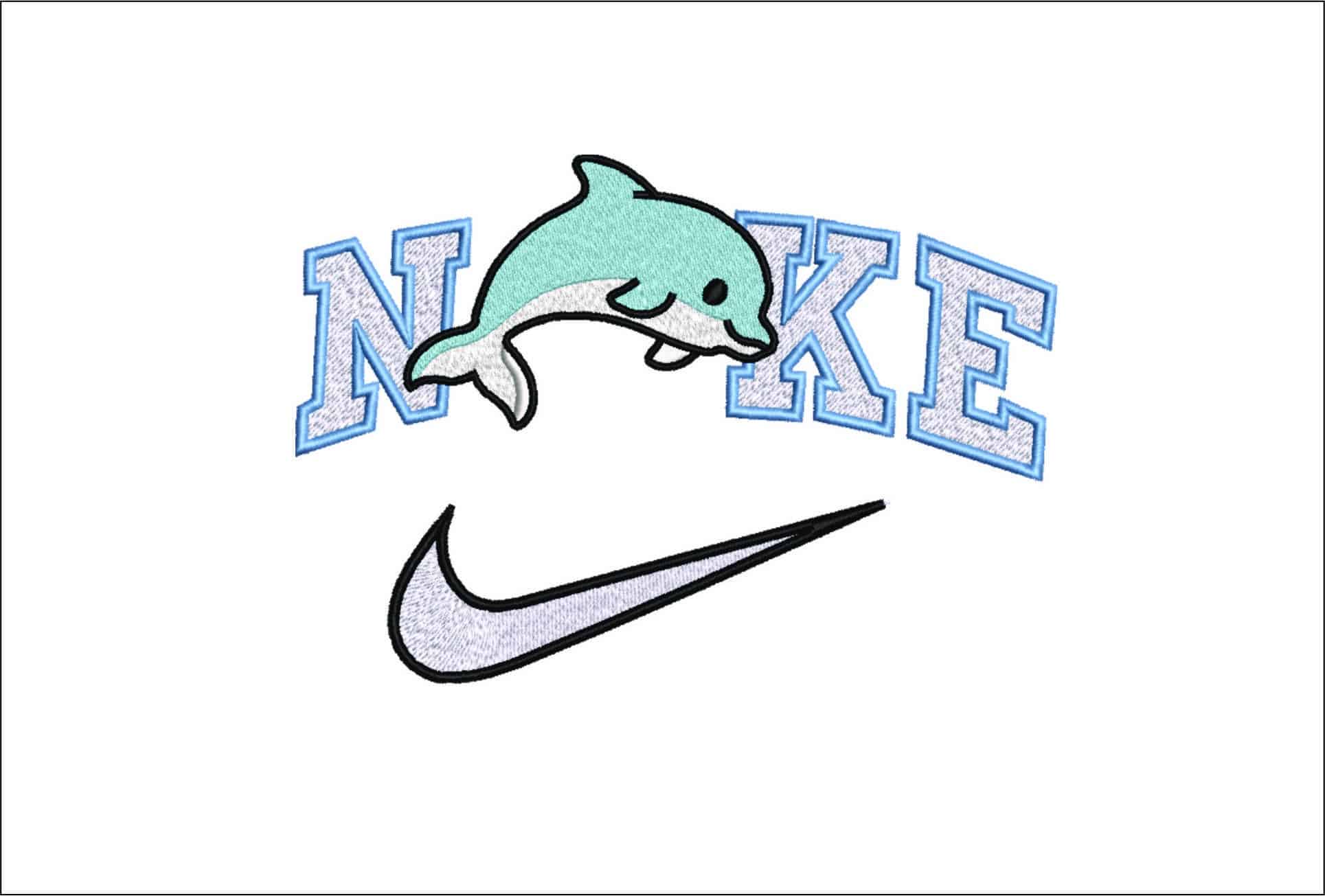 Nike Swoosh Cute Dolphin- Nike embroidery design file - instant download