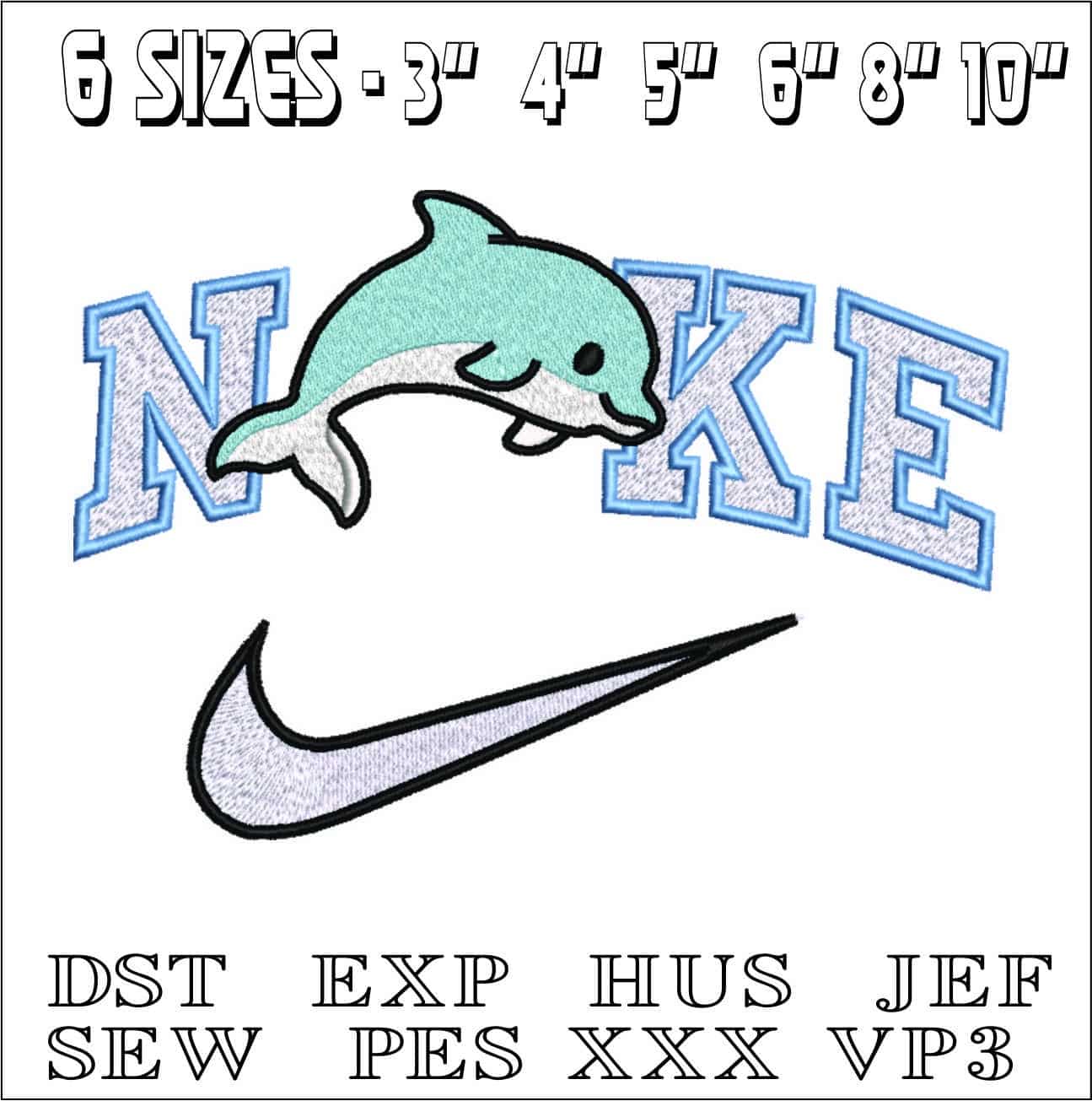 Nike Swoosh Cute Dolphin- Nike embroidery design file - instant download — view 2