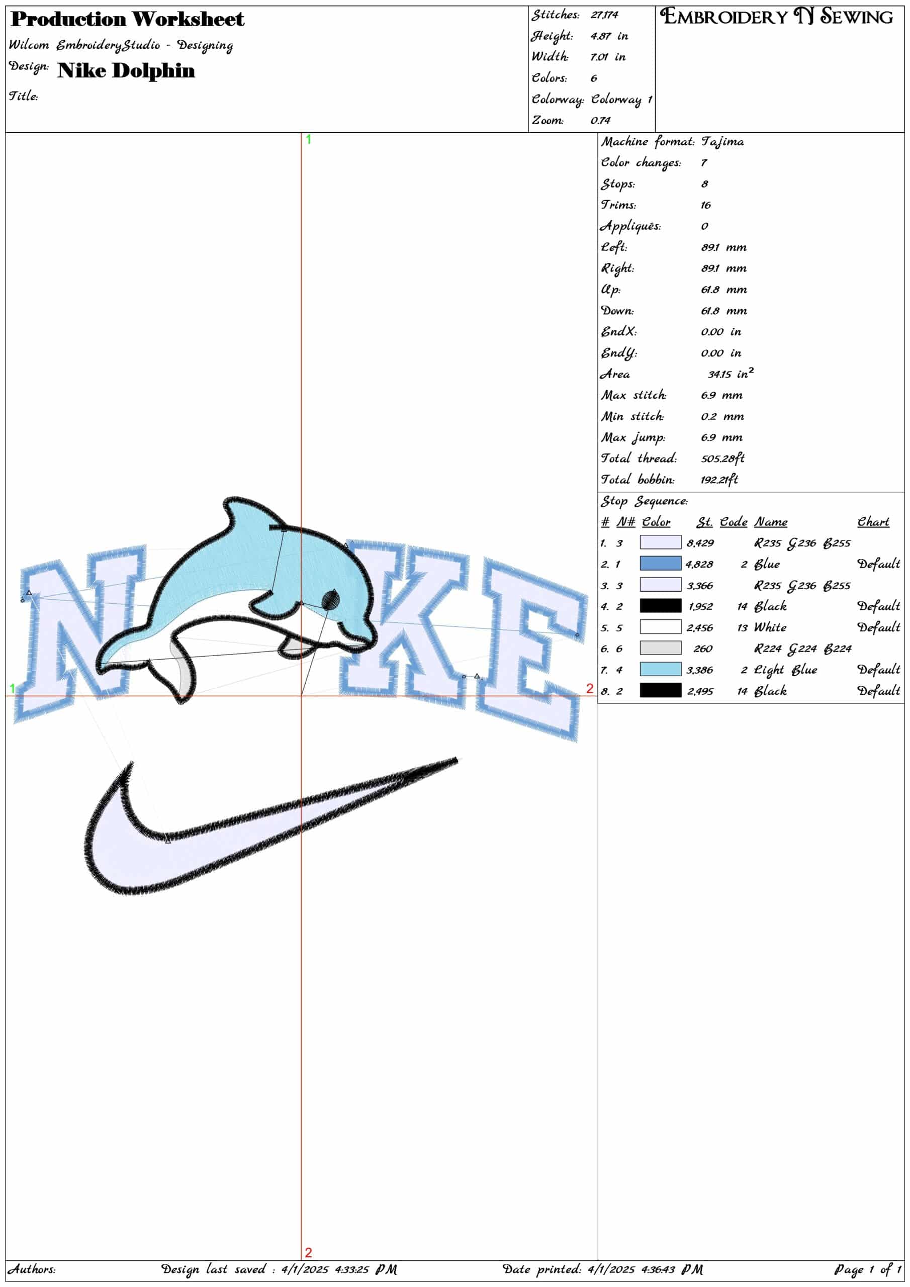 Nike Swoosh Cute Dolphin- Nike embroidery design file - instant download — view 3