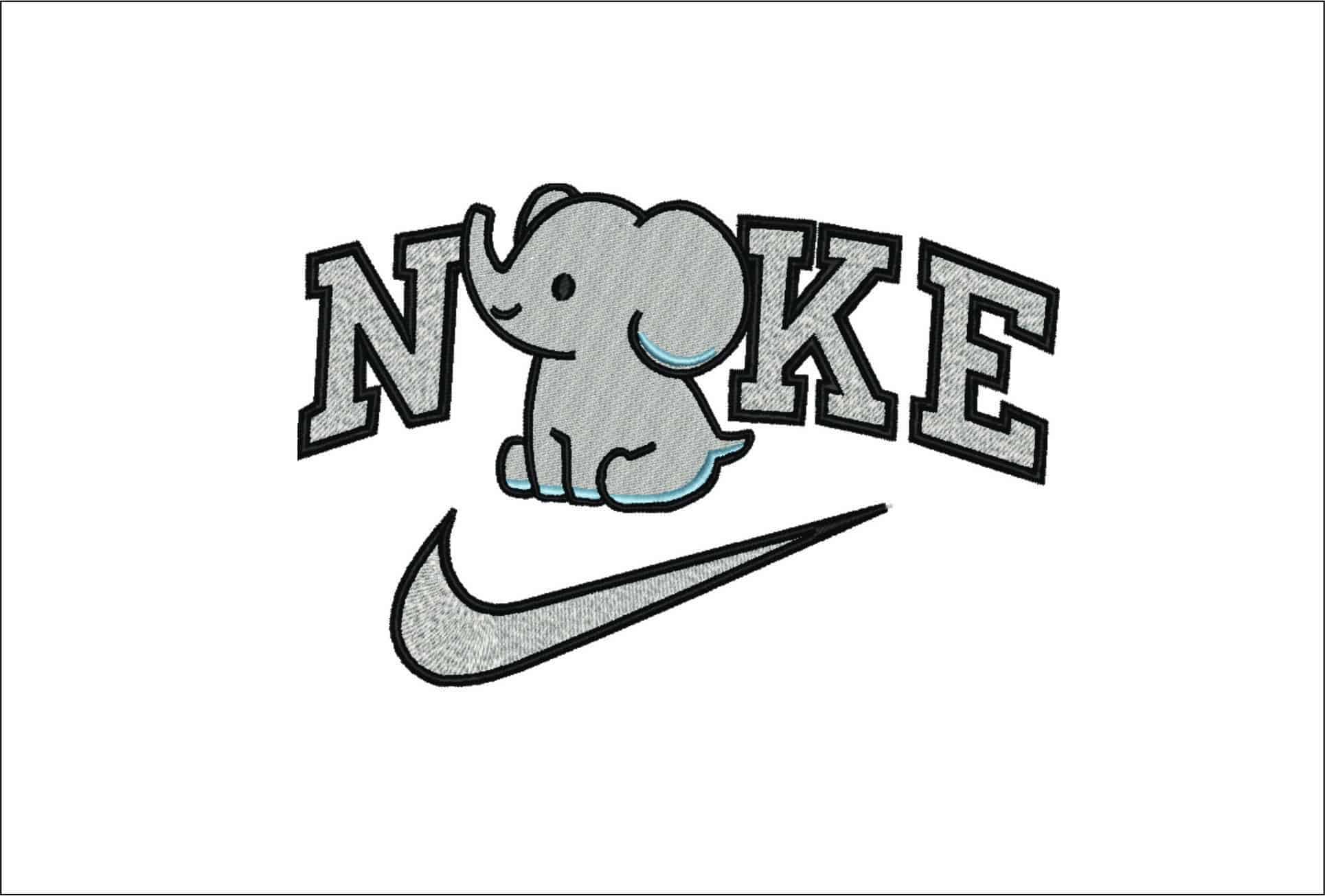 Nike Swoosh Cute Elephant- Nike embroidery design file - instant download