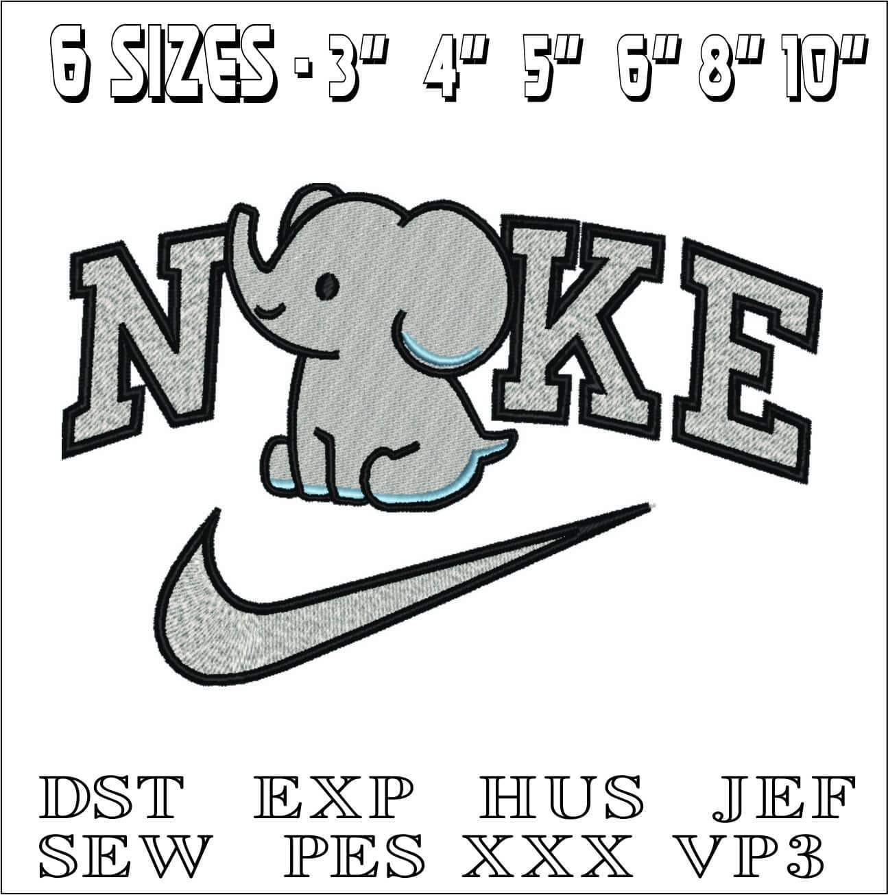 Nike Swoosh Cute Elephant- Nike embroidery design file - instant download — view 2