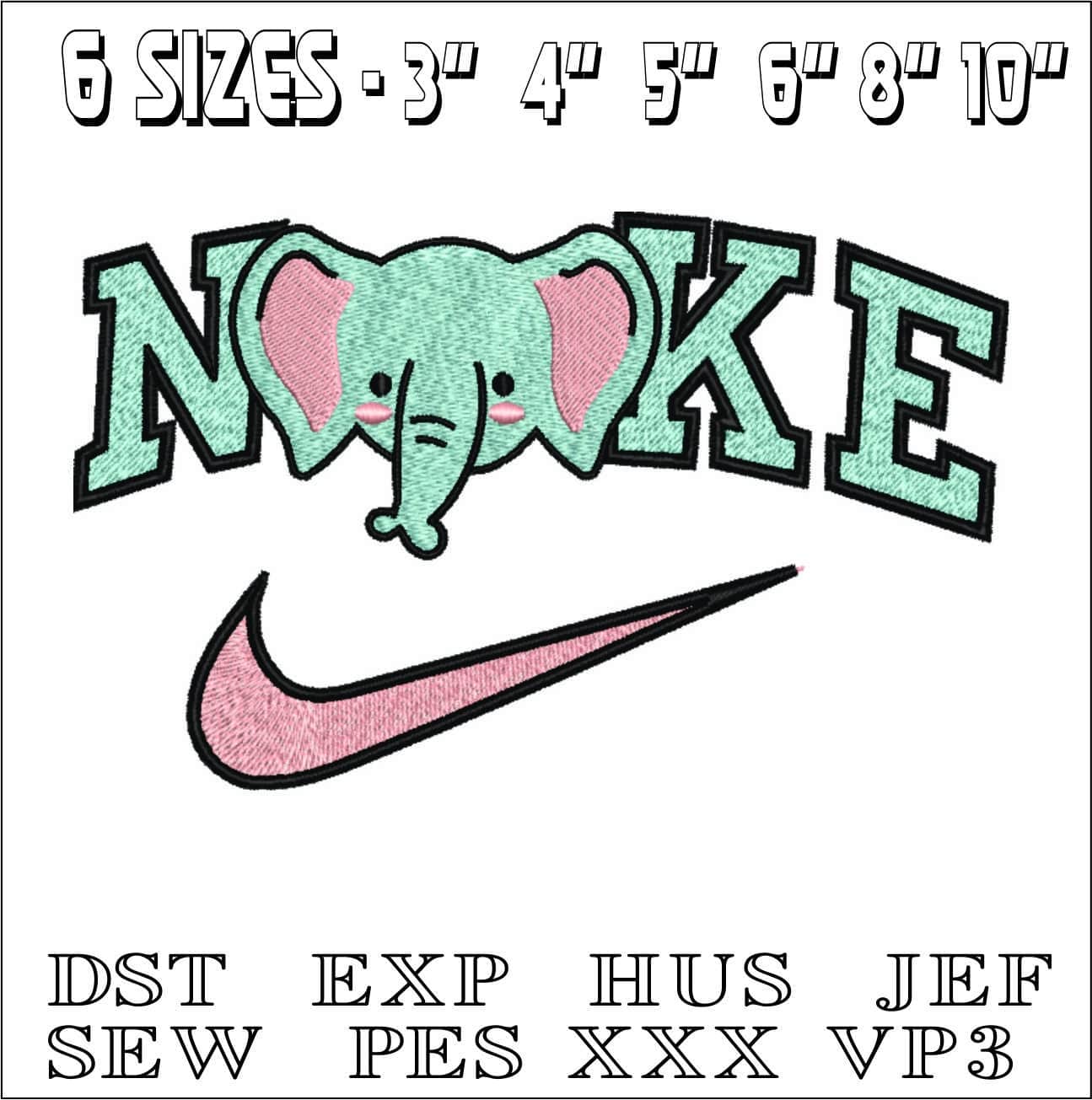 Nike Swoosh Elephant Face- Nike embroidery design file - instant download — view 2