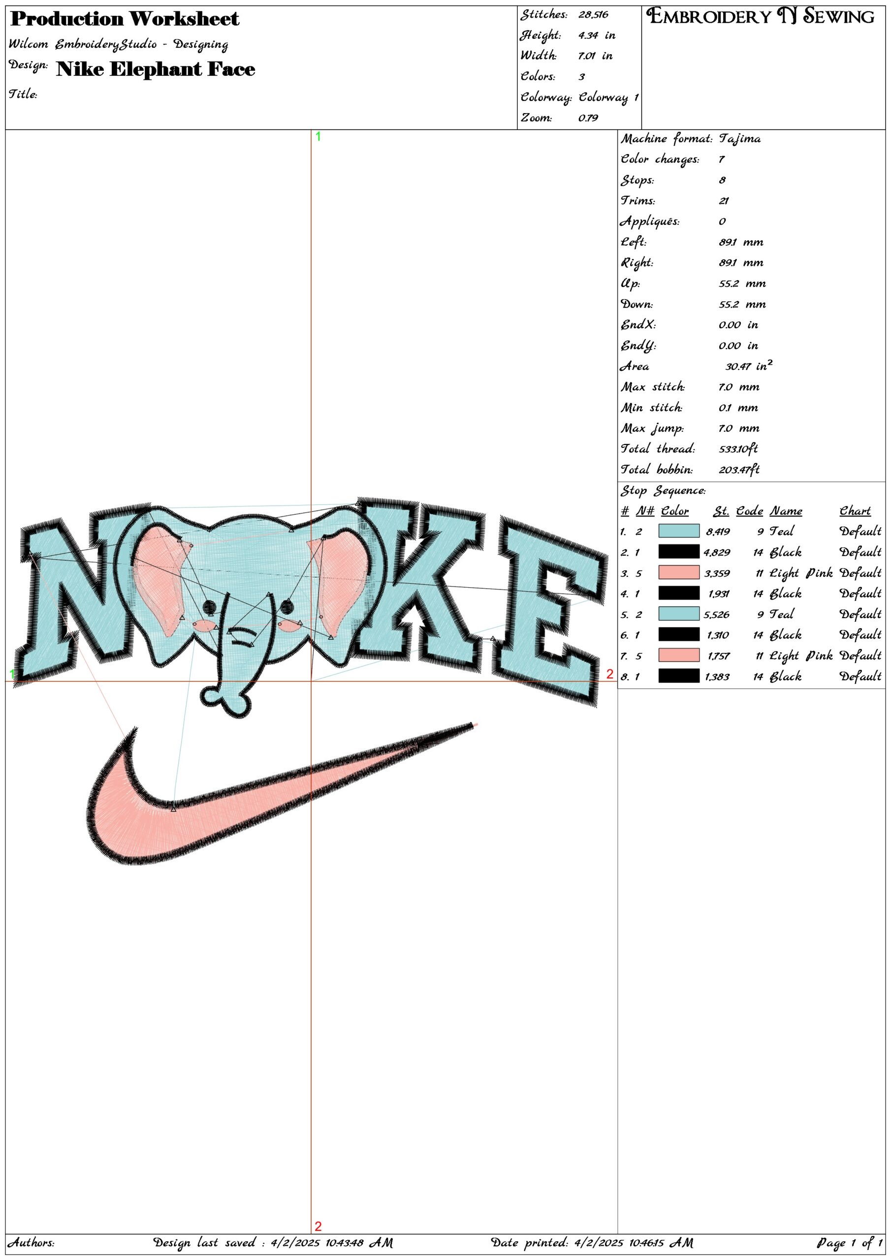Nike Swoosh Elephant Face- Nike embroidery design file - instant download — view 3