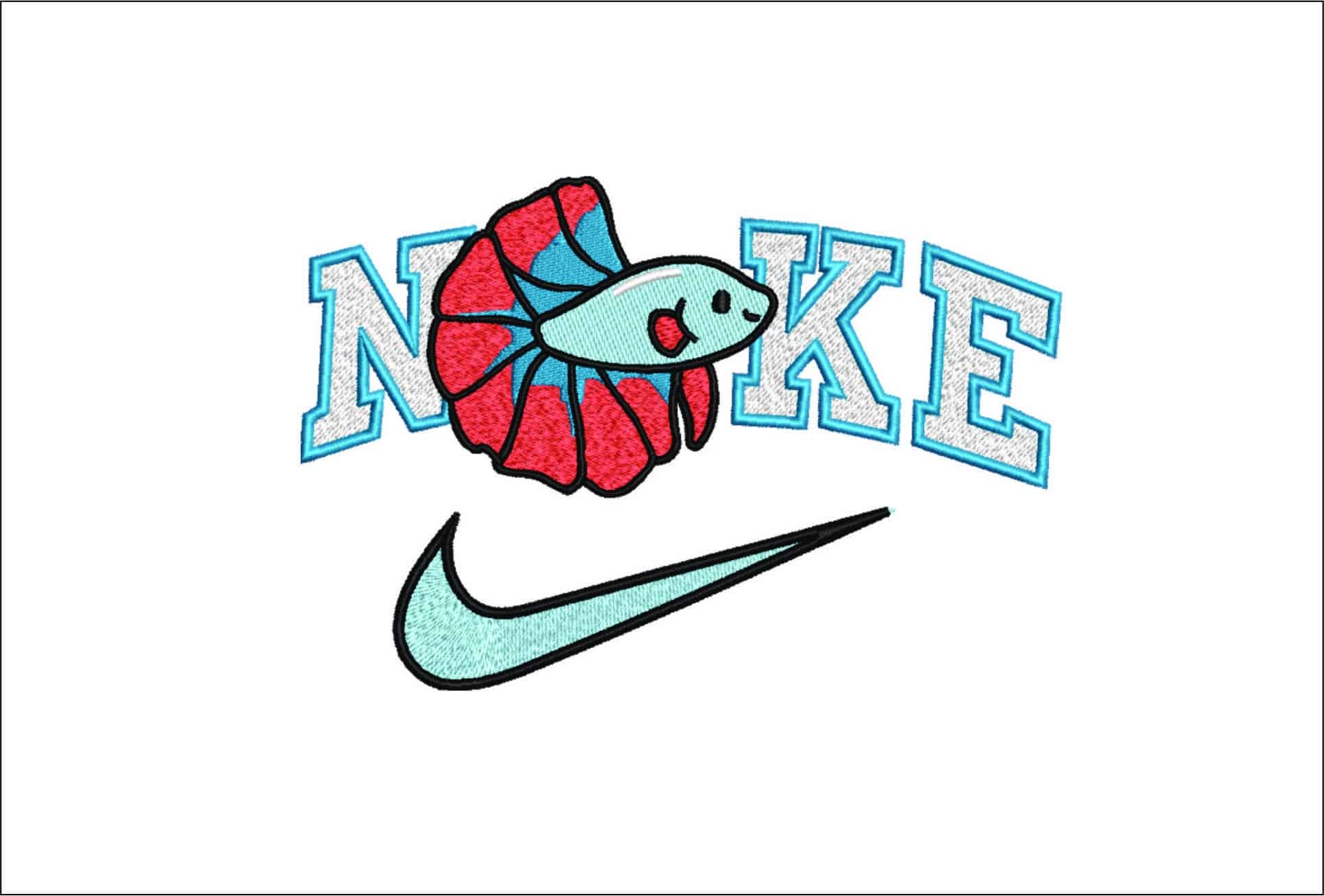 Nike Swoosh Cute  Fish- Nike embroidery design file - instant download