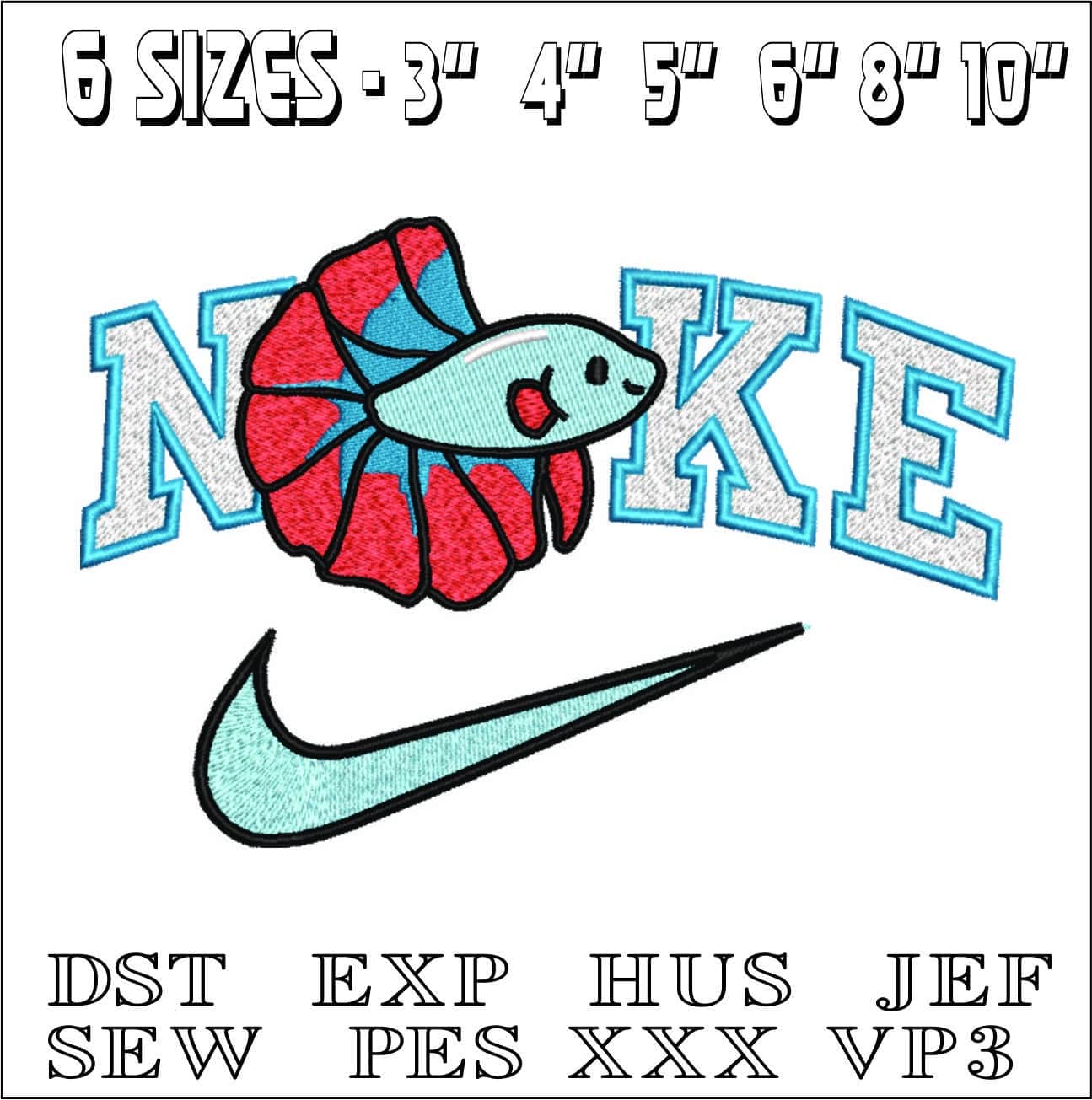 Nike Swoosh Cute  Fish- Nike embroidery design file - instant download — view 2