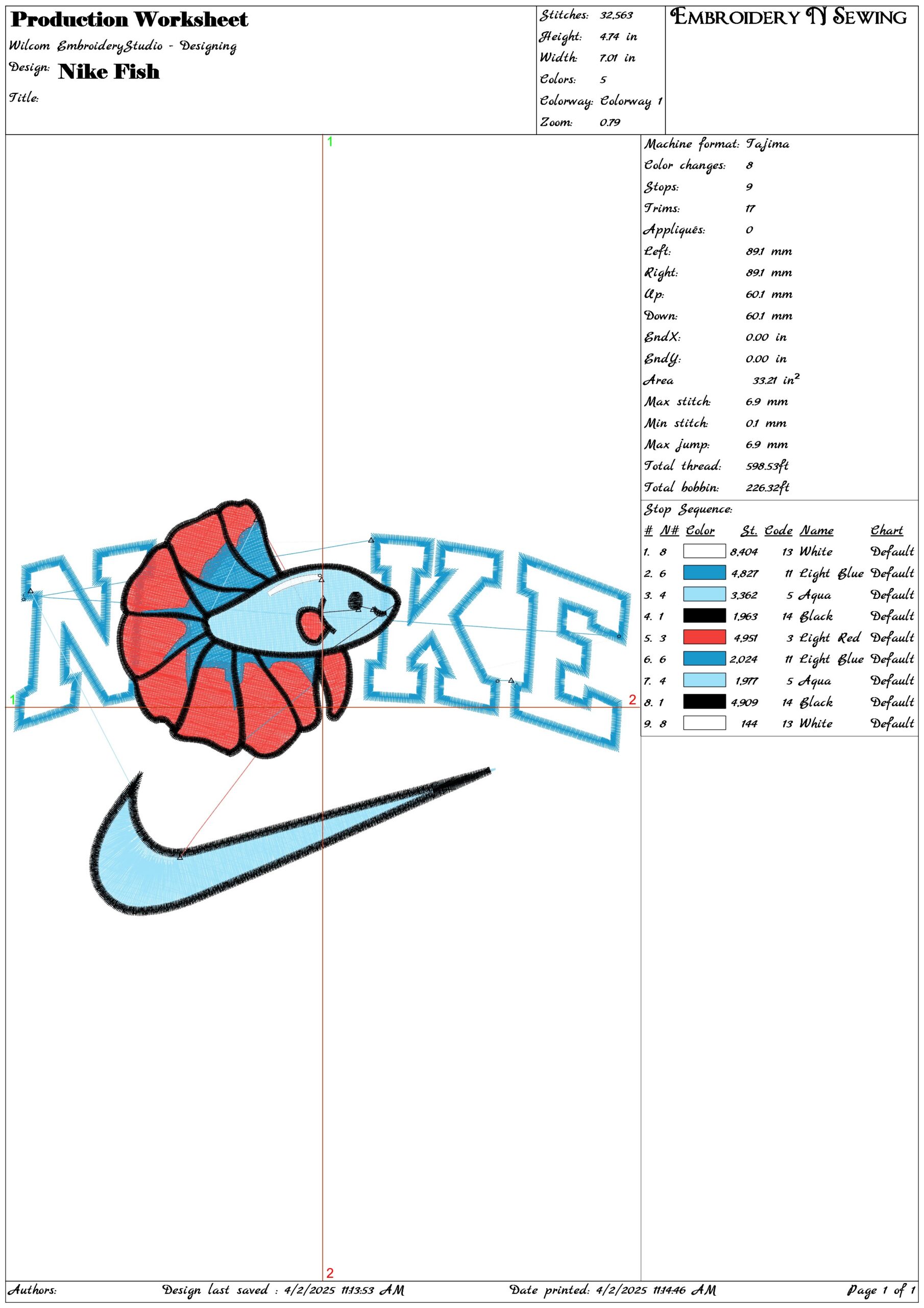 Nike Swoosh Cute  Fish- Nike embroidery design file - instant download — view 3