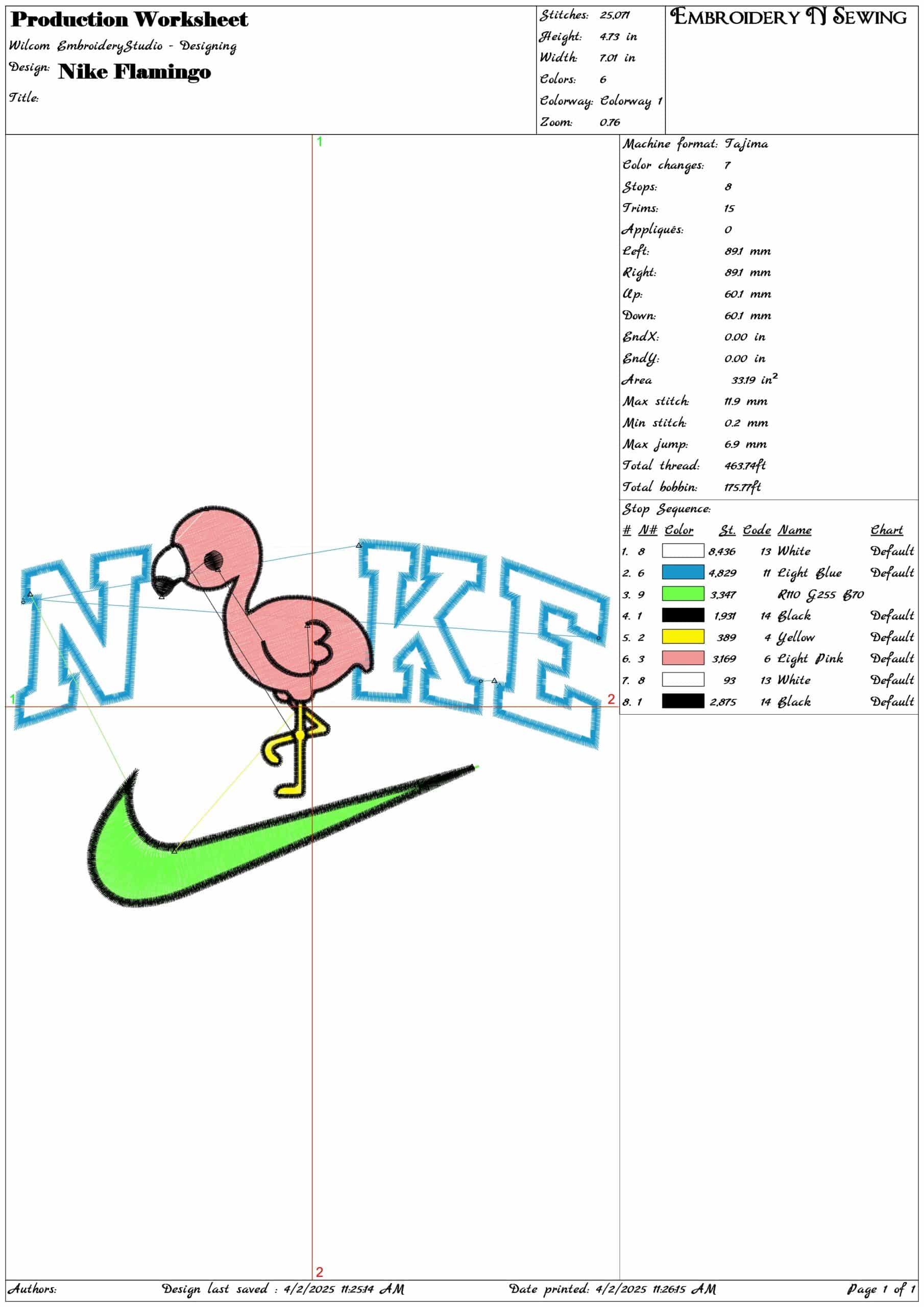 Nike Swoosh Flamingo- Nike embroidery design file - instant download — view 3