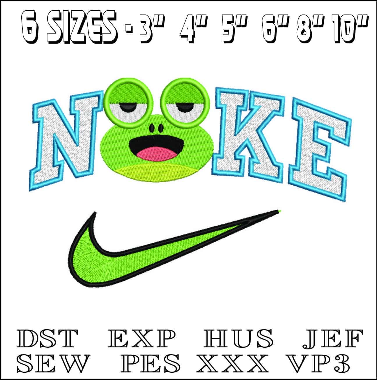Nike Swoosh Frog Face- Nike embroidery design file - instant download — view 2