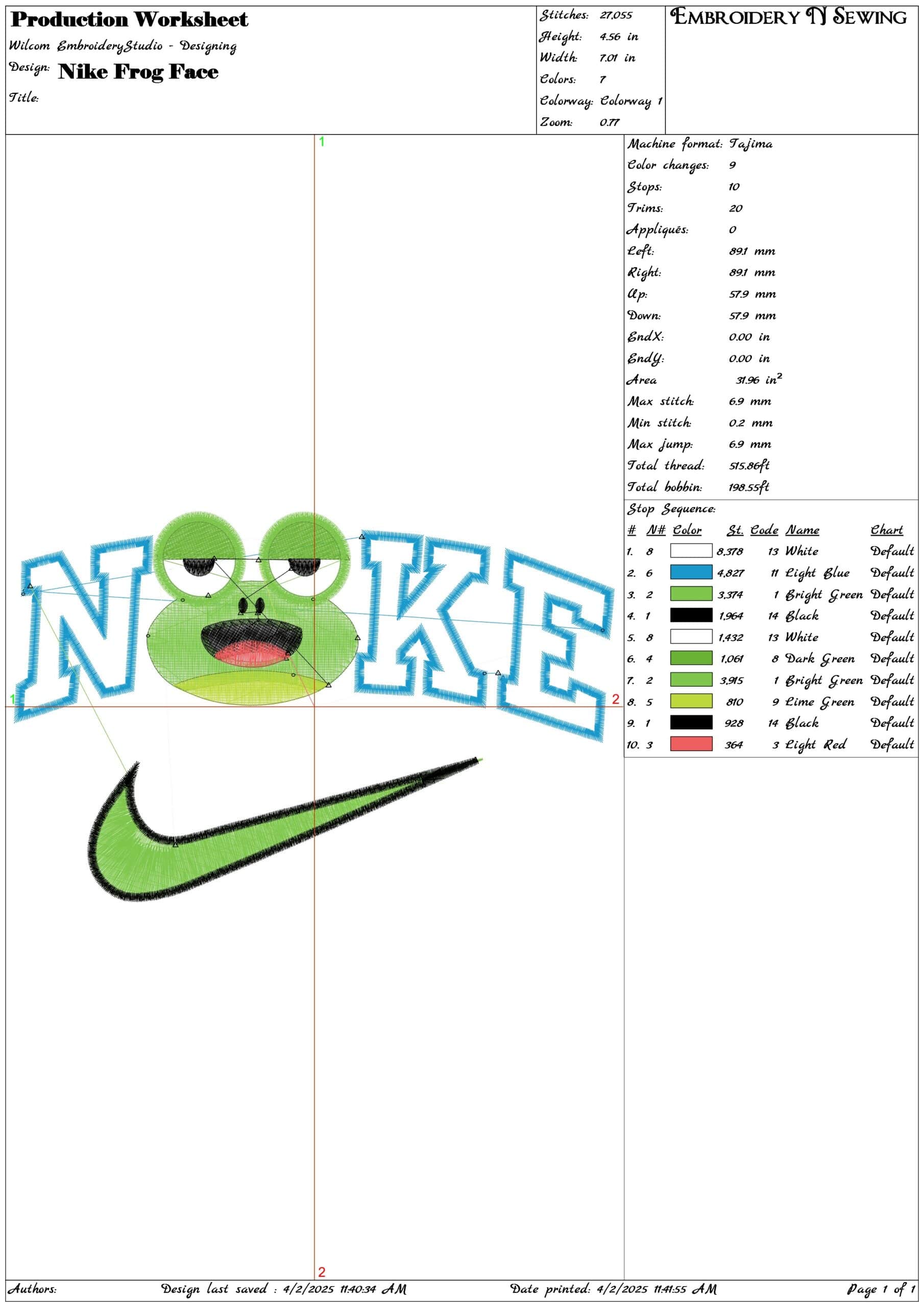 Nike Swoosh Frog Face- Nike embroidery design file - instant download — view 3