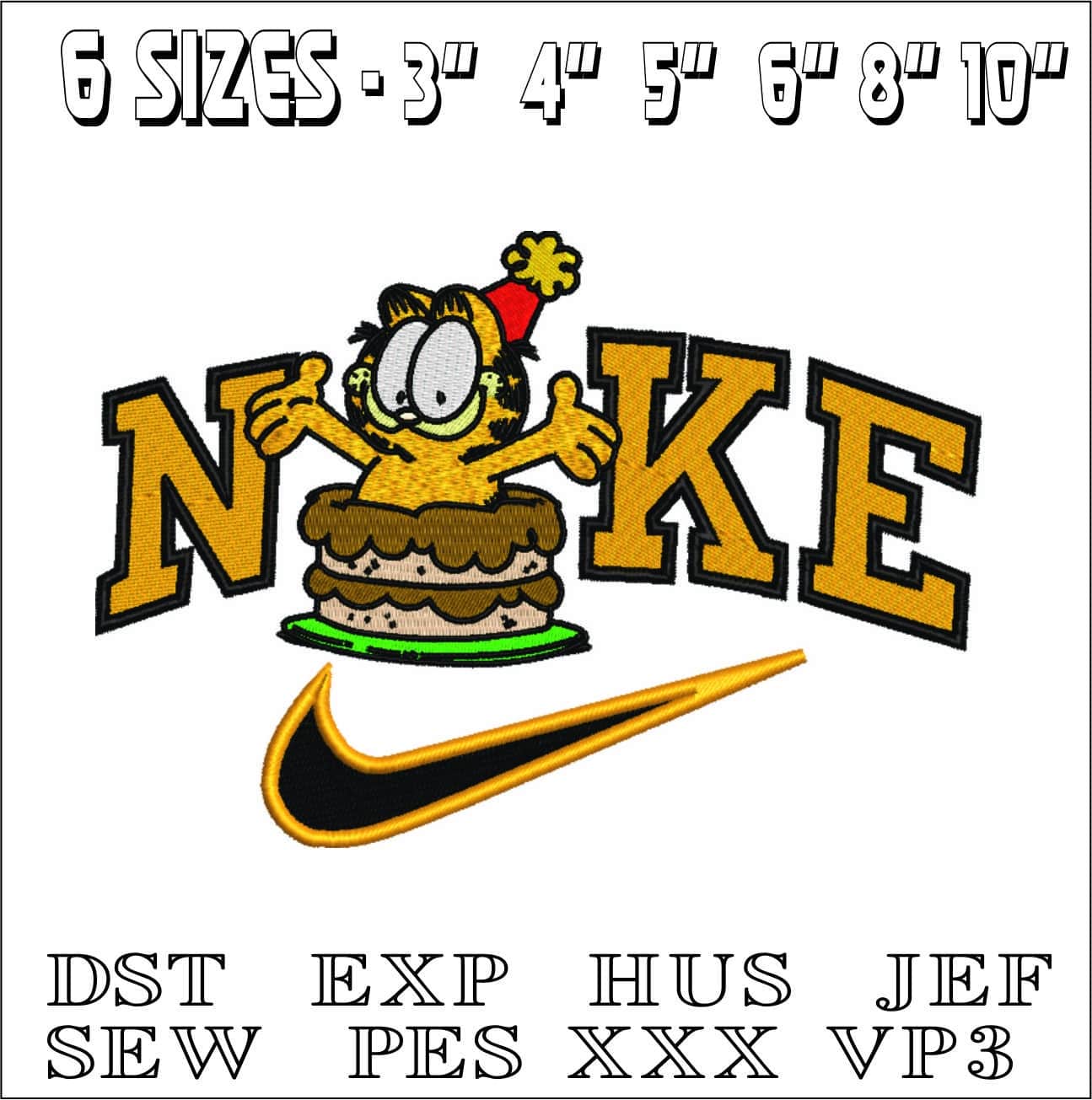Nike Swoosh Garfield in Cake- Nike embroidery design file - instant download — view 2