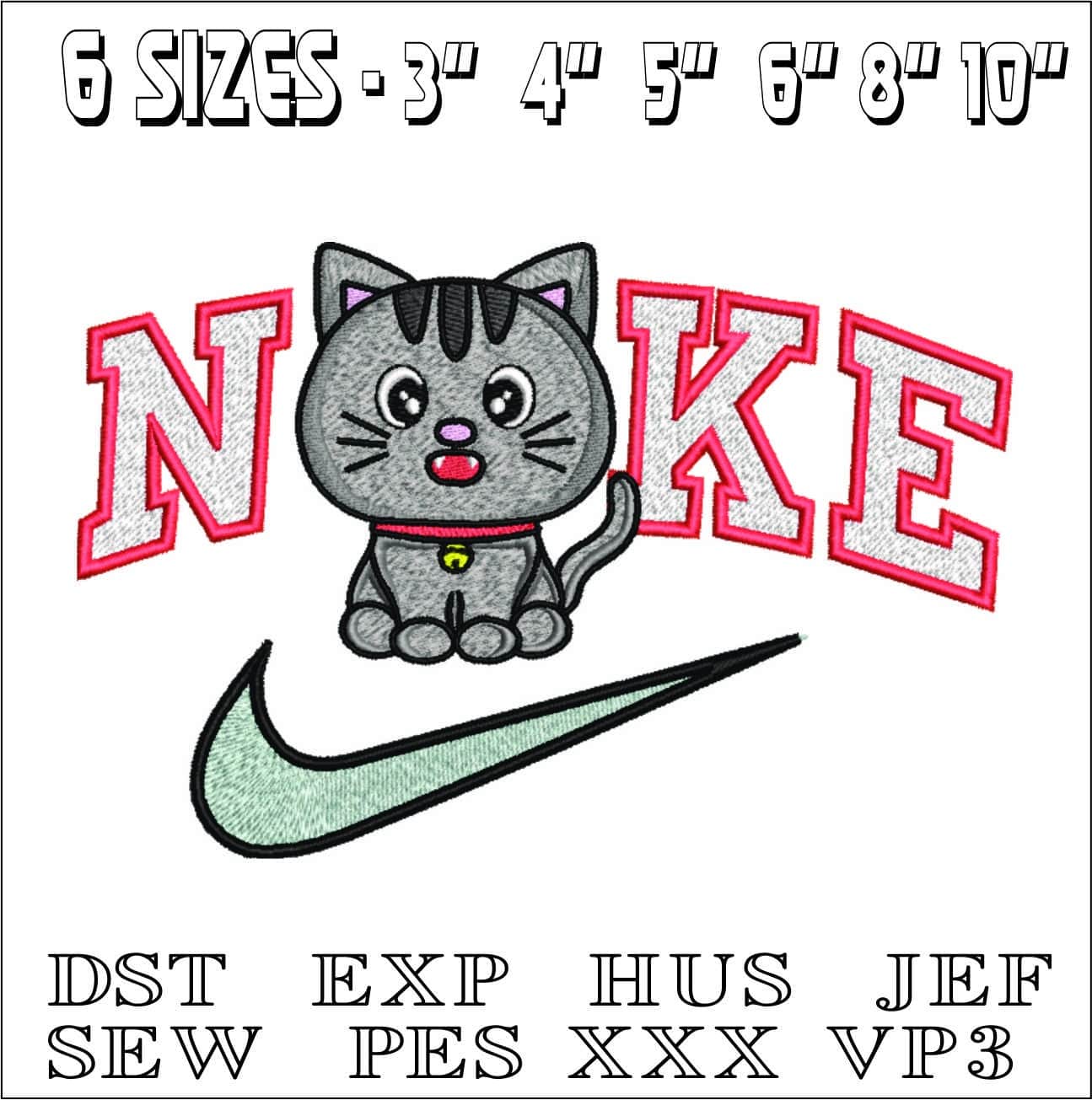 Nike Grey Cat- Nike embroidery design file - instant download — view 3