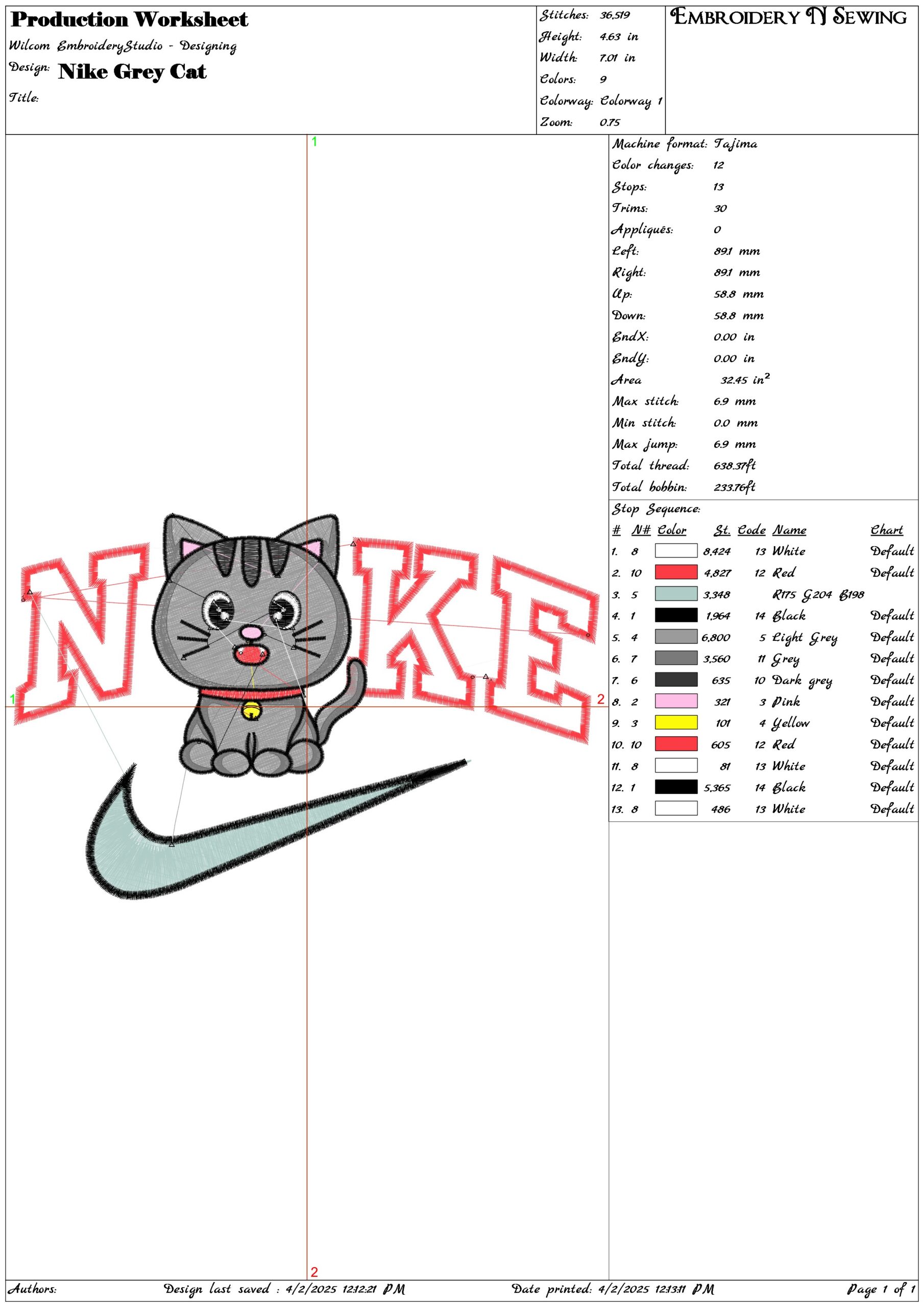 Nike Grey Cat- Nike embroidery design file - instant download — view 2